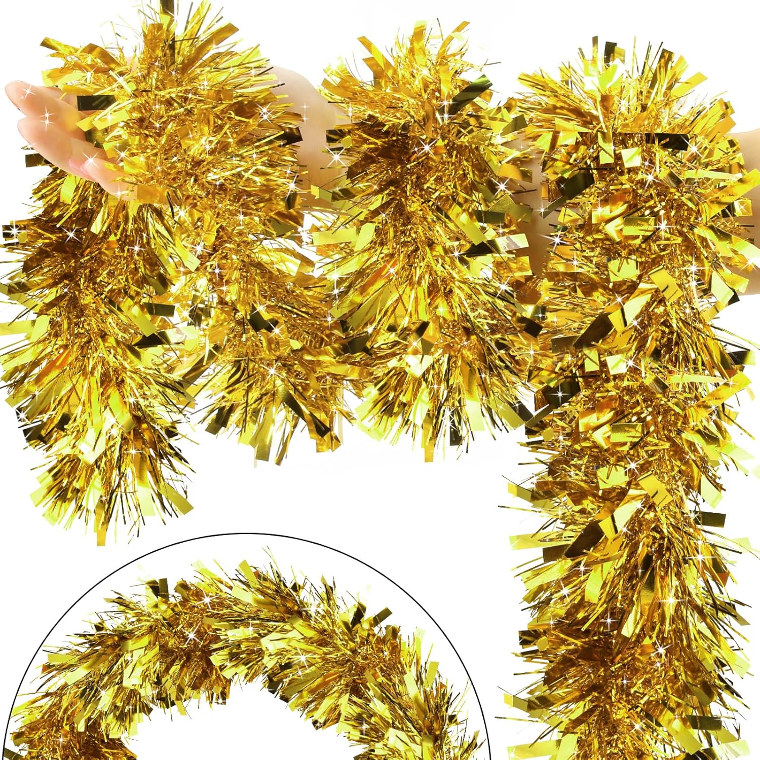 SURCVIO 50FT Christmas Tinsel Garland Gold Metallic Tinsel Twist Garland for