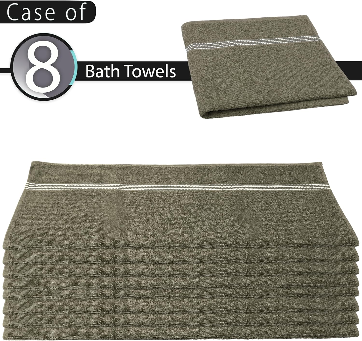 Moda West 8-Pack Premium Value Bath Towels – 80% Cotton, 20% Polyester, 27"x50", Black