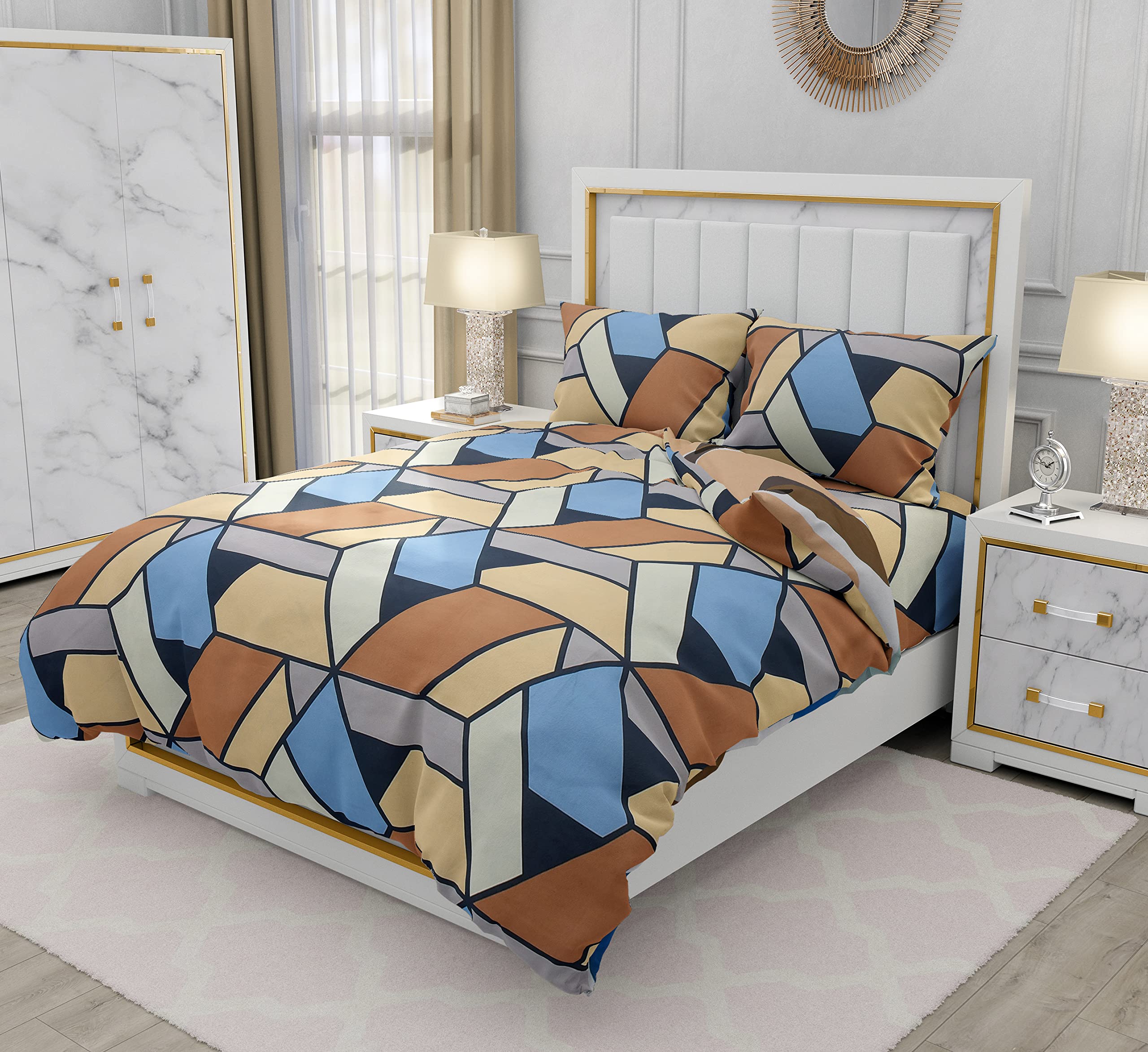 STAR JOY Blaze Cotton Double Bedsheets with 2 Pillow Covers Cotton, 160TC Bedsheets (Cream & Brown)