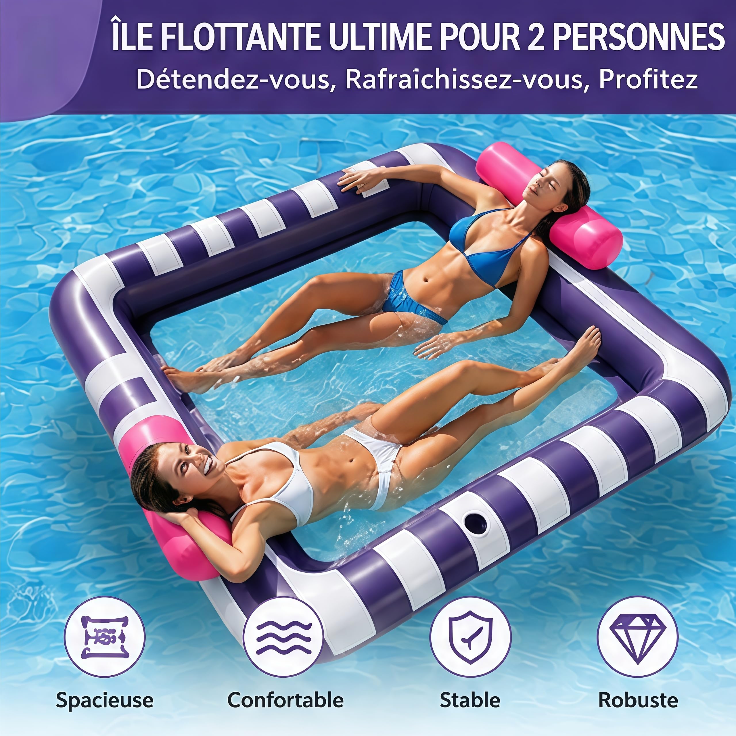 Matelas Gonflable Piscine, Tanning Pool avec Porte-Gobelet, Matelas de Bronzage pour Adultes pour Jardin, Plage, Piscine 191 * 171cm
