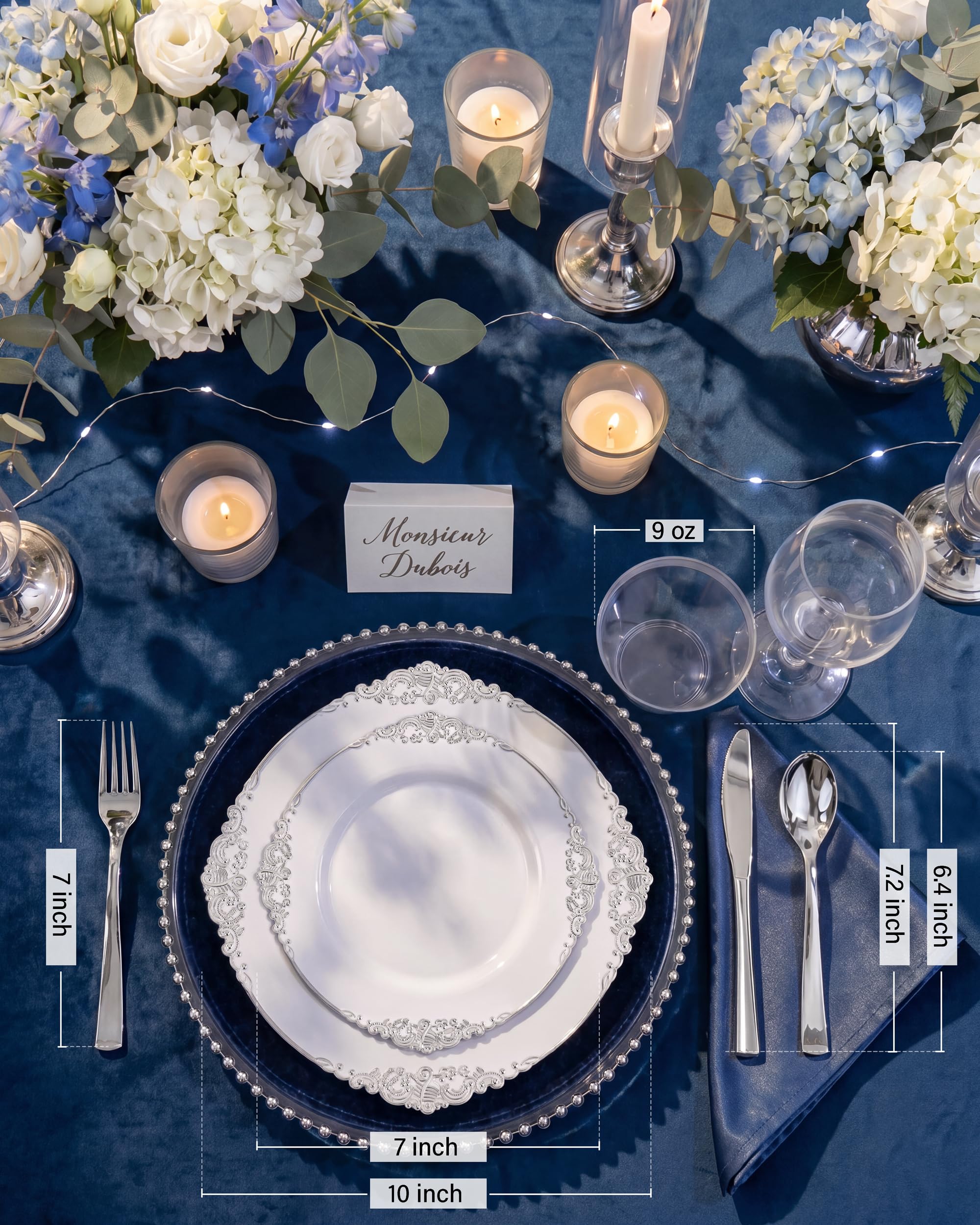 100 Guest Disposable Plates - Silver & White Dinnerware -3