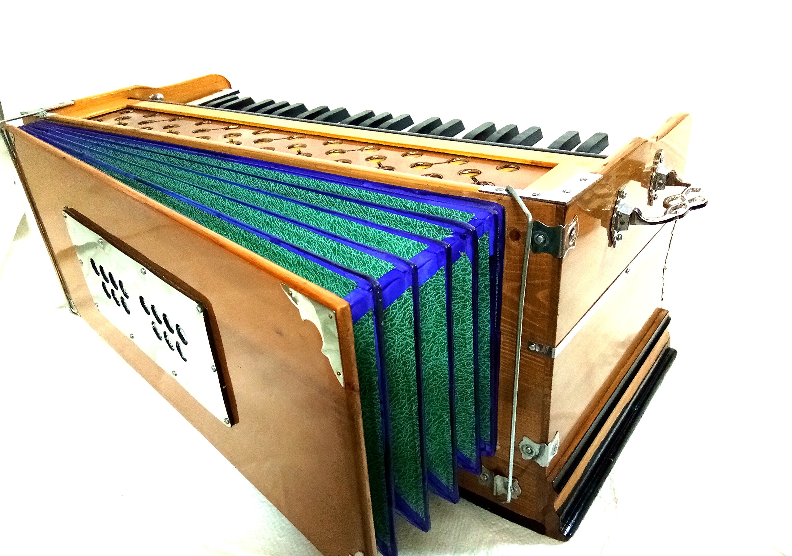 Indisches Maharaja Harmonium 9 Blendenstufen, 3½ Oktave, Doppelzungenblatt, Koppler, natürliche Farbe, Standard, A440 gestimmt, Musikinstrument, indische Sangeeta