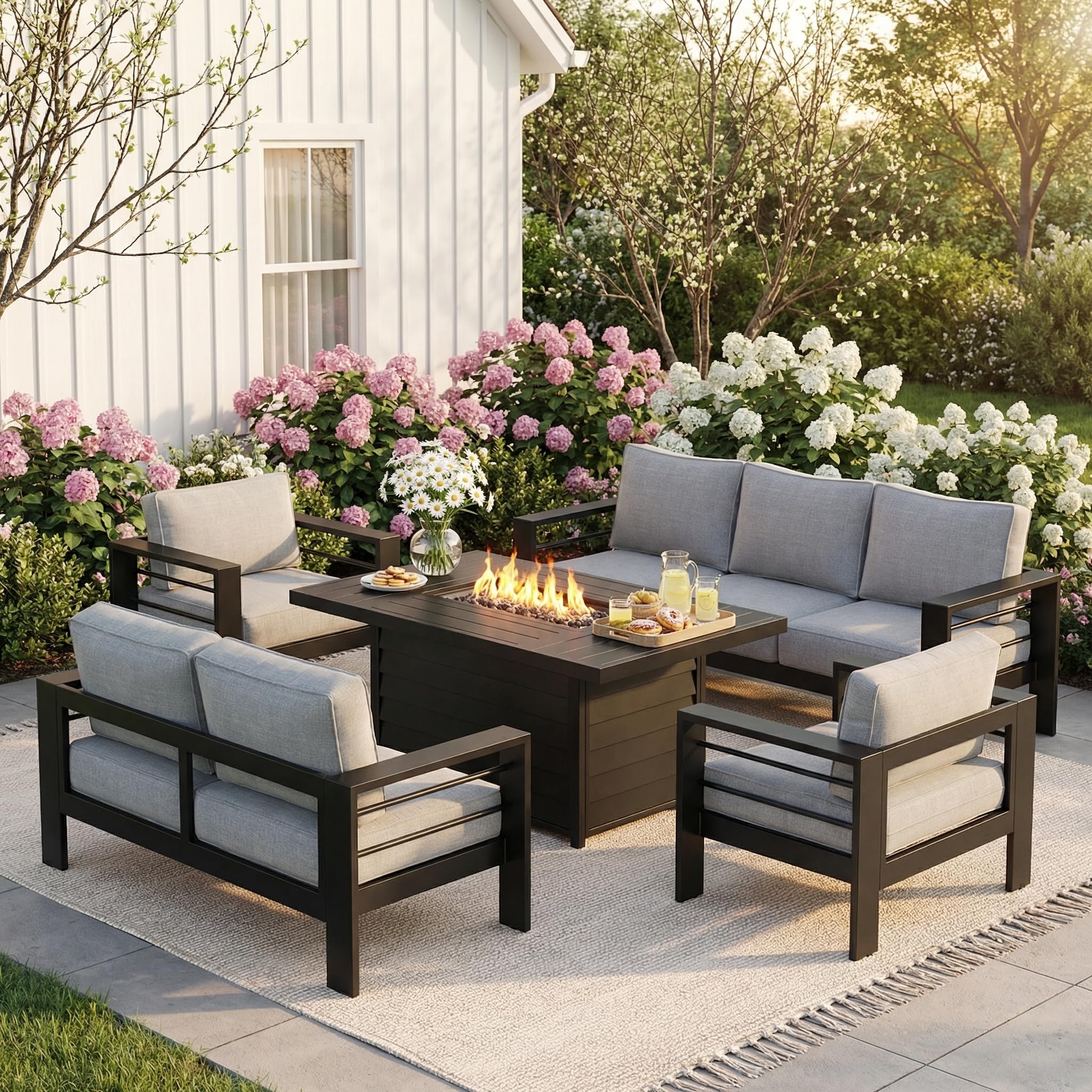 Solaste Aluminum Patio Furniture Set for All Weather, Oversized Metal Outdoor Furniture Set with 27.5" Deep Seating and 3.2" Wide Armrest, Outdoor