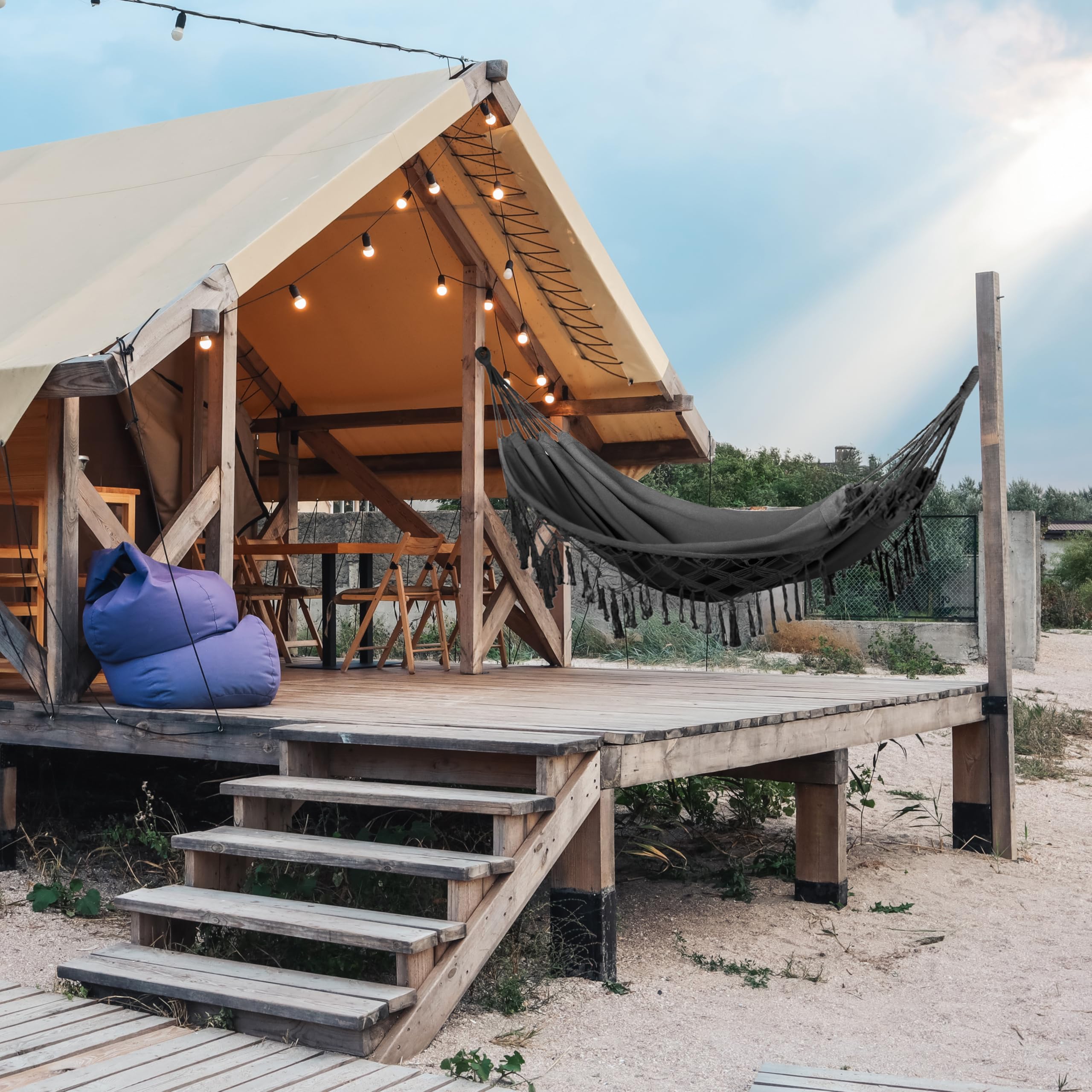 Hamac Suspendu - 200 x 150 cm - Hamac de Camping et Jardin Confortable - 250kg Capacité de Charge - 1-2 Personnes pour Intérieur, Balcon, Extérieur (Gris foncé)