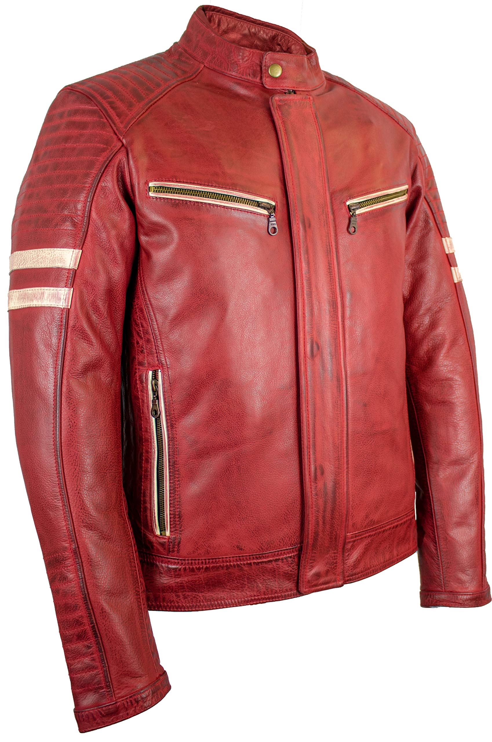 Herren Biker Motorrad Jacke Lederjacke mit Protektoren, Rindsleder