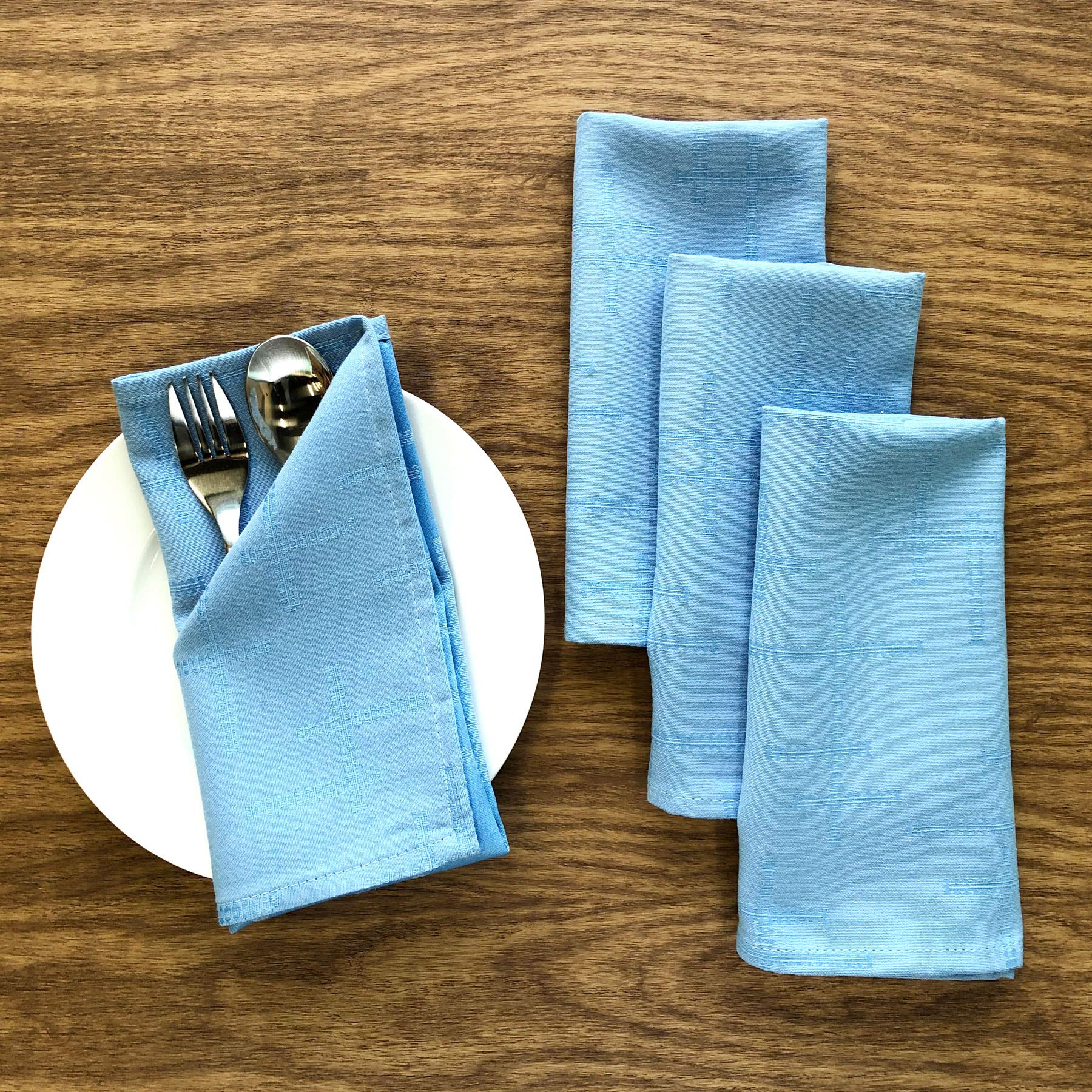 CAIT CHAPMAN HOME COLLECTION Solid Color Geometric Texture Jacquard Woven Napkin (Napkin Set of 4, Light Blue)