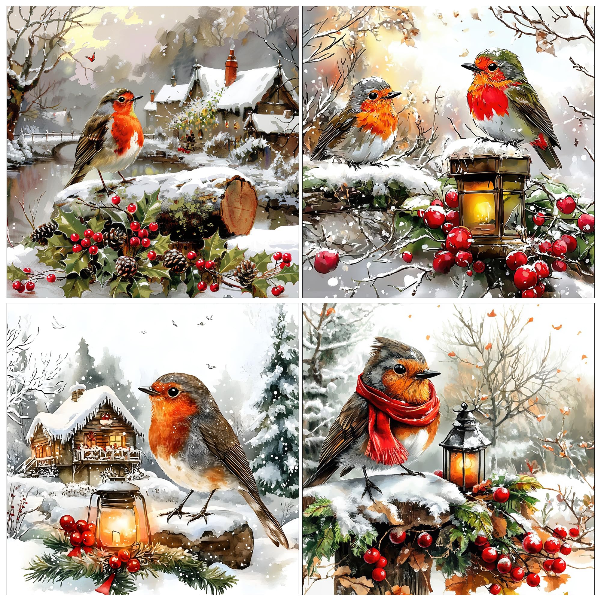 Christmas Cards Pack of 24, Christmas Cards 2025 with Envelopes, Folded Size with Blank Inside, Xmas Cards Multipack for Family Friend Children Neighbors, large 150x150mm Card Size, Robin