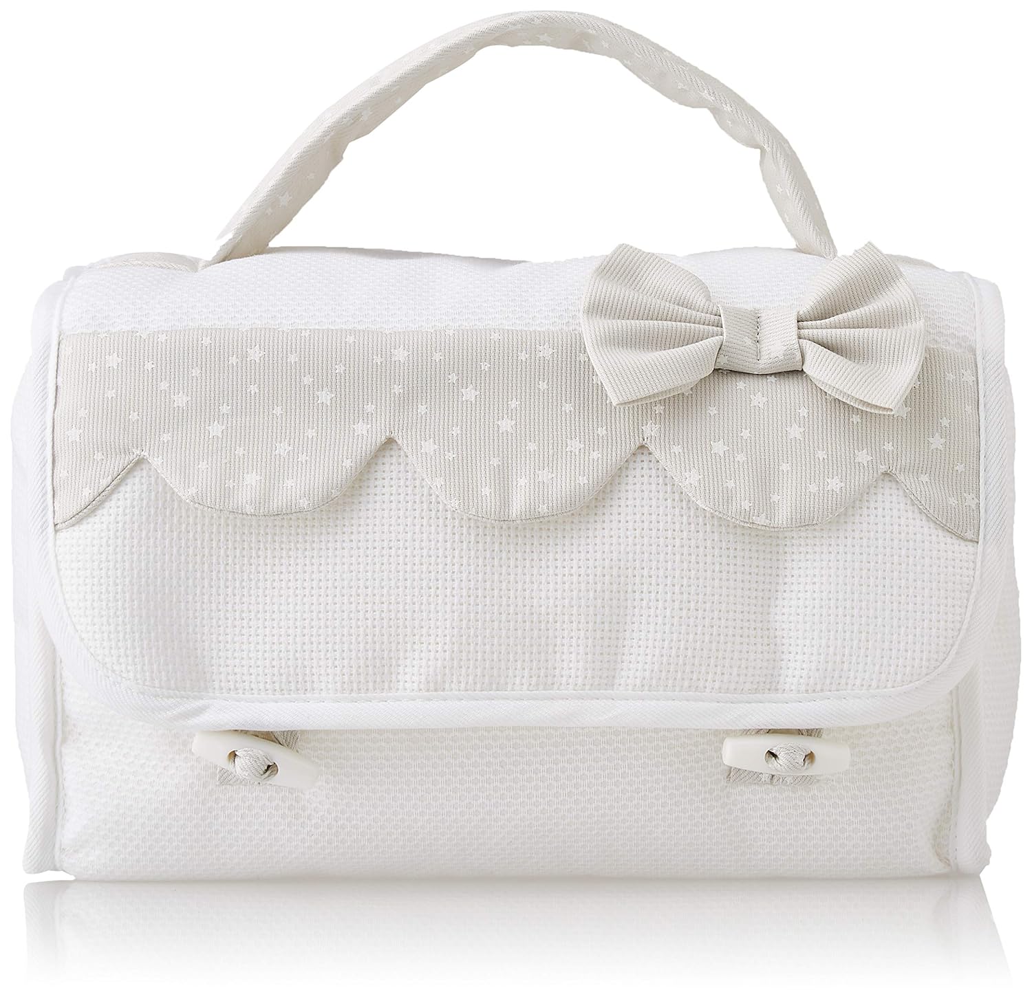 Beauty Case, Italian Product for Babies/Early Childhood, Externally: Cotton and Internally: Polyester - White, Beige
