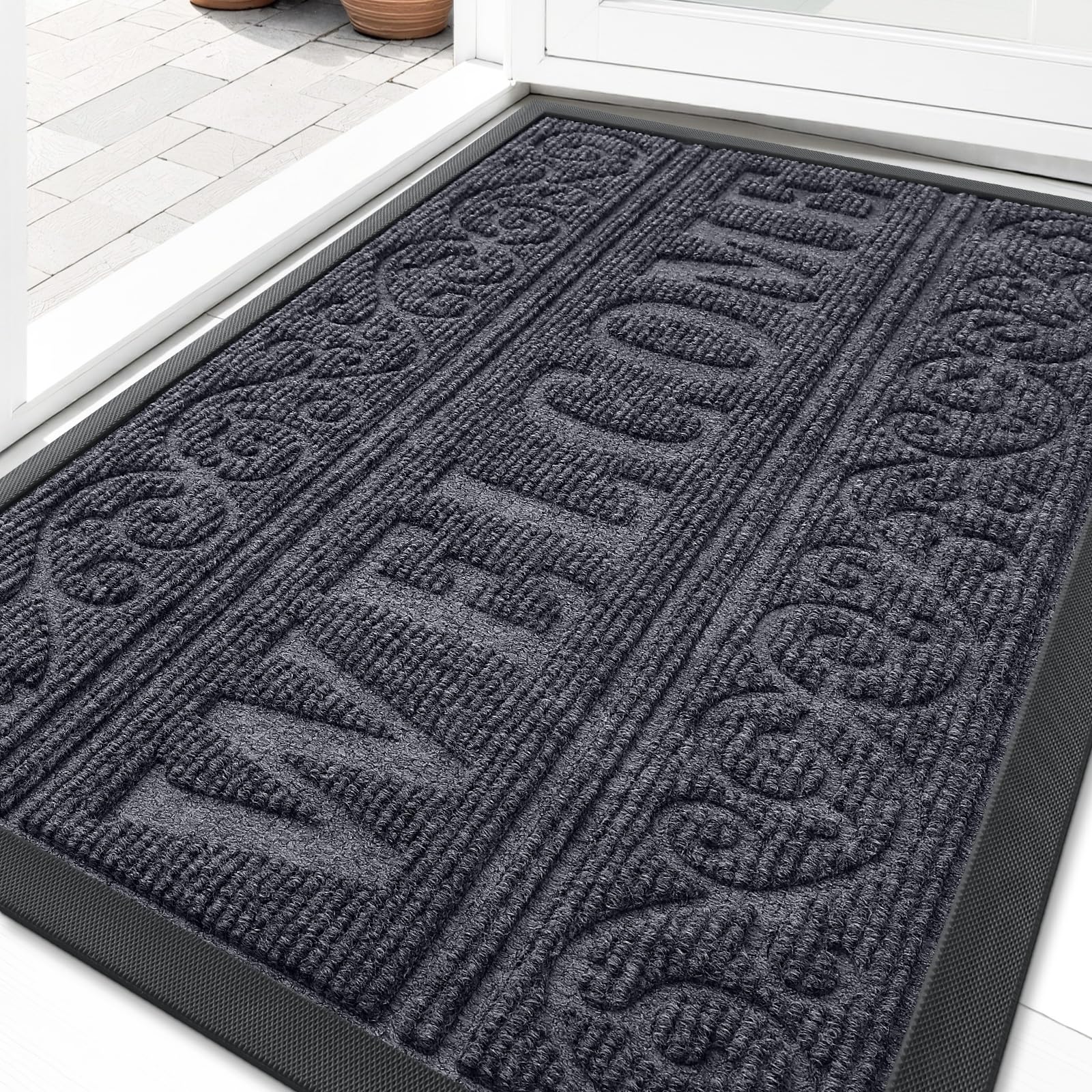 OLANLY Welcome Door Mat Indoor Outdoor 29.5x17, Heavy-Duty Rubber Doormat