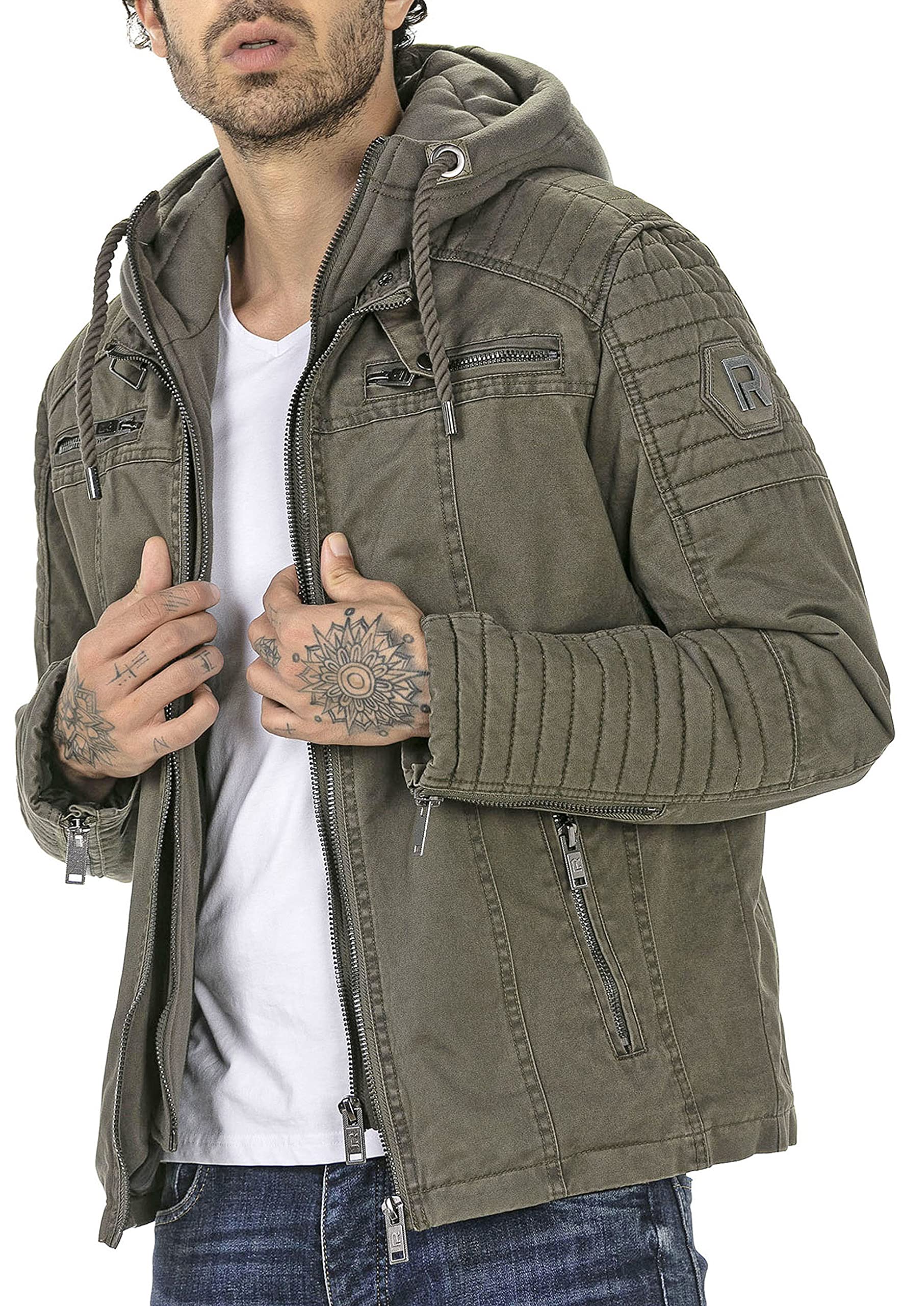 Redbridge Jacke für Herren Winterjacke Übergangsjacke mit Kapuze Gesteppt Biker-Jacke
