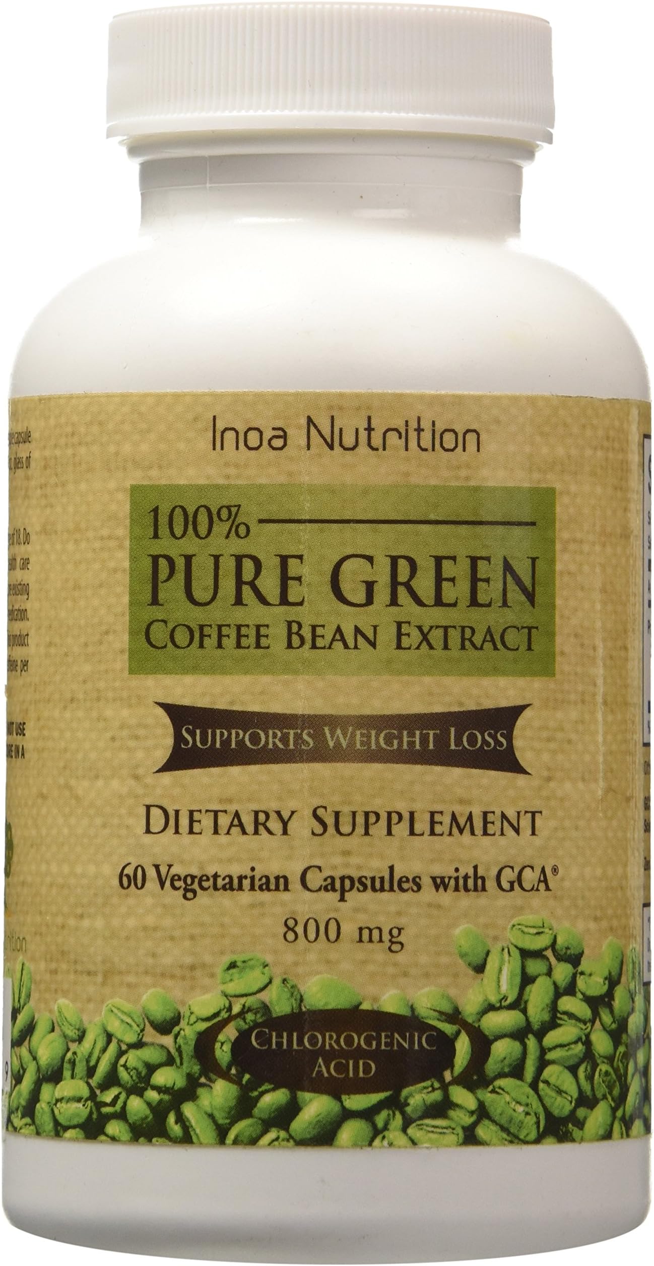 100% Pure Green Coffee Bean Extract 800mg Per Capsule, 60 Capsules Per Bottle