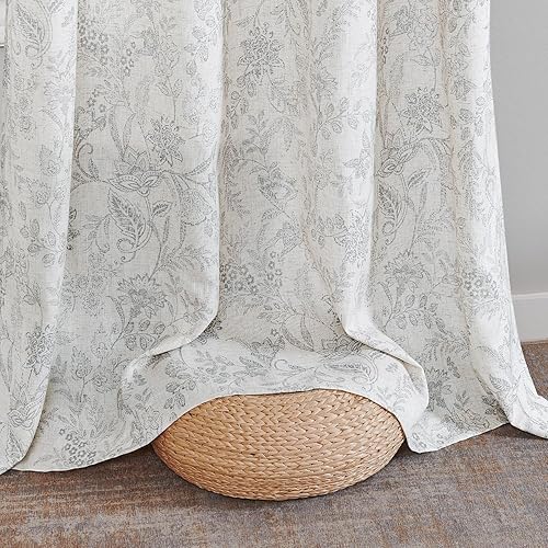 Miniatura 7 de jinchan Cortinas florales de lino para sala de estar, cortinas grises de campo francés, cortinas de 84 pulgadas de largo que filtran la luz para