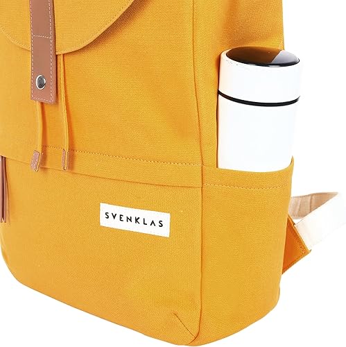 Miniatura 8 de Svenklas Hagen Mochila  20 L de algodón orgánico italiano de cuero italiano 16" pulgadas bolsa para portátil para hombres y mujeres, Limón cromo,