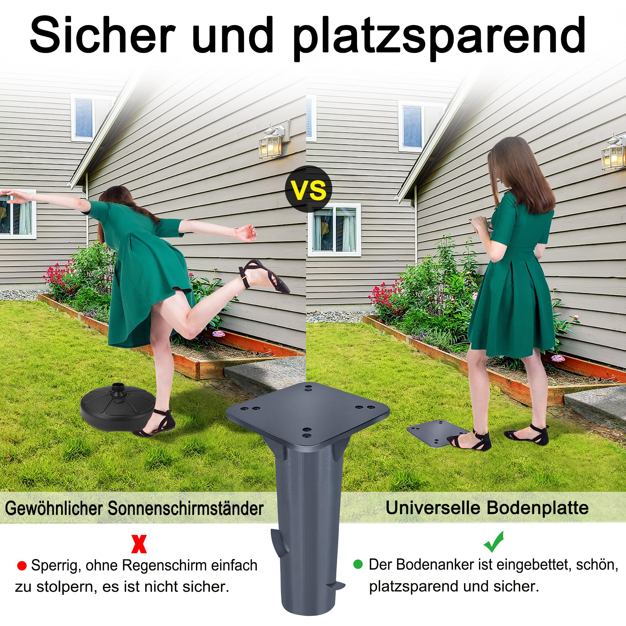 LARS360 Universelle Bodenhülse Universal-Bodenplatte Sonnenschirmständer Schirmständer aus Metall mit Bodenplatte für Sonnenschirme (2 Stück, Dunkelgrau)