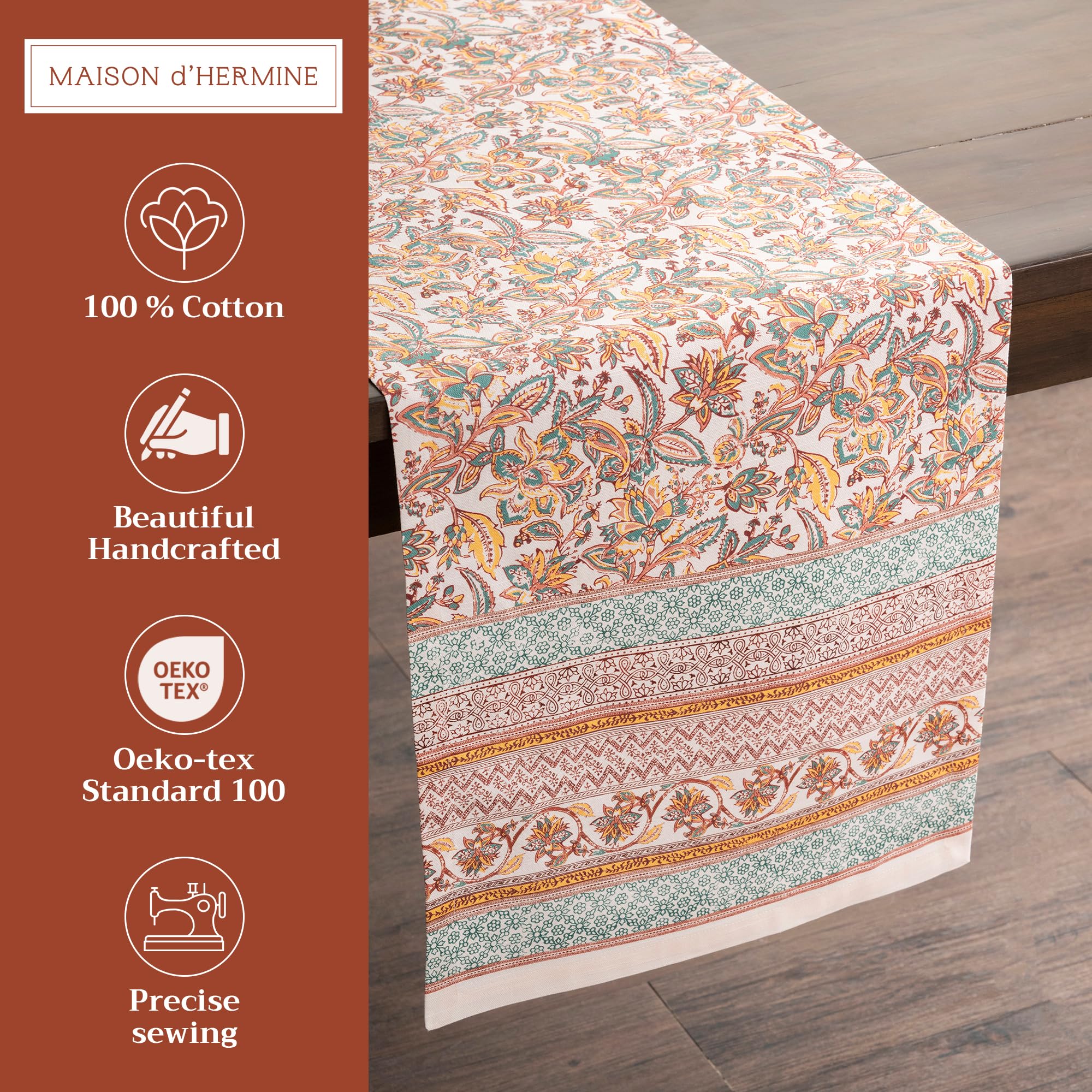 Maison d' Hermine Table runner 100% Cotton Single Layer Table Runners 230 CM long for Christmas Decorations Home Kitchen Dining Party Wedding Bridal Shower (Nila - Image 3