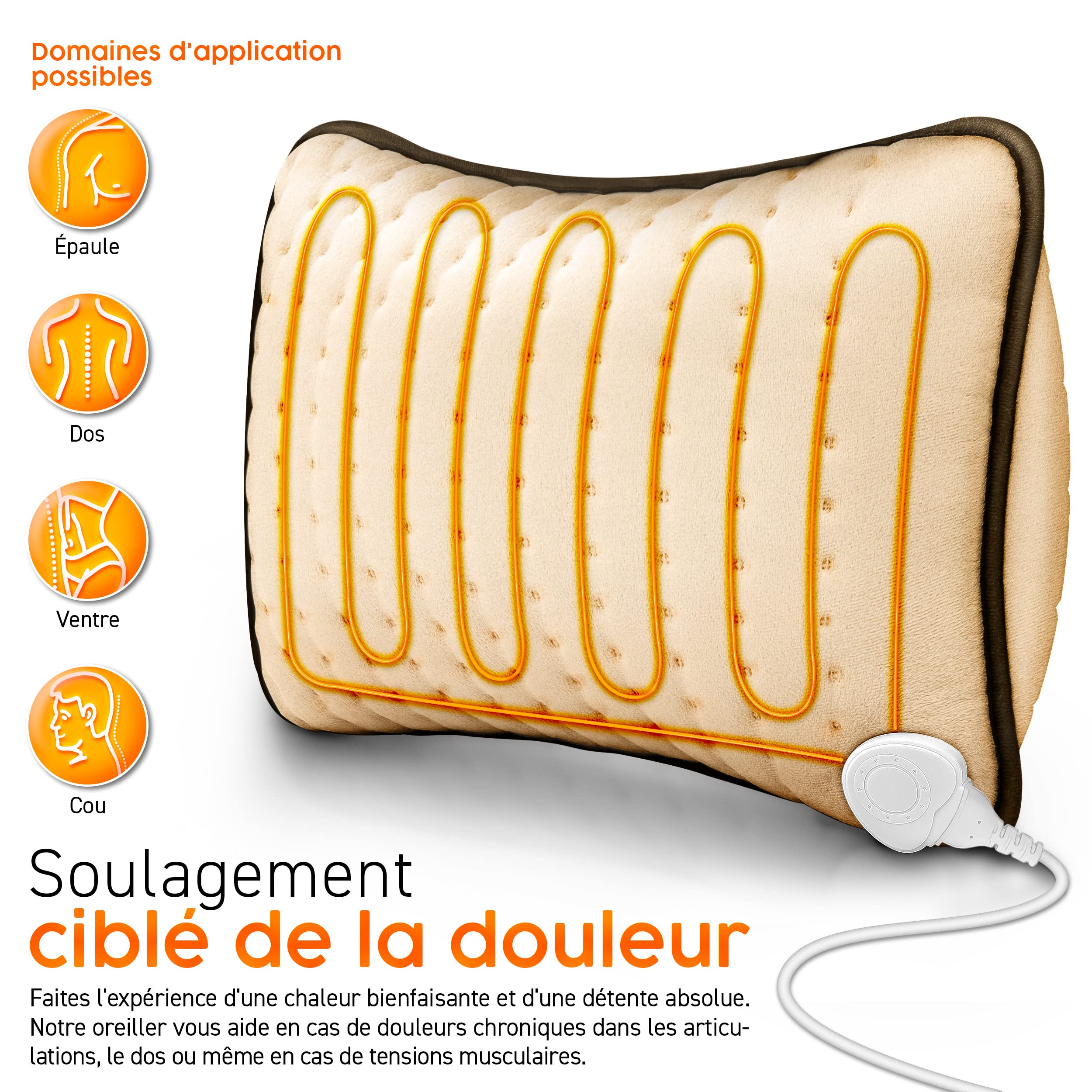 sinnlein Coussin Chauffante avec Rembourrage 100W | Coussin Thermique Electrique | Contre le Mal de Dos, Epaule et Nuque |3 Niveaux de Température et Arrêt Automatique (Beige)