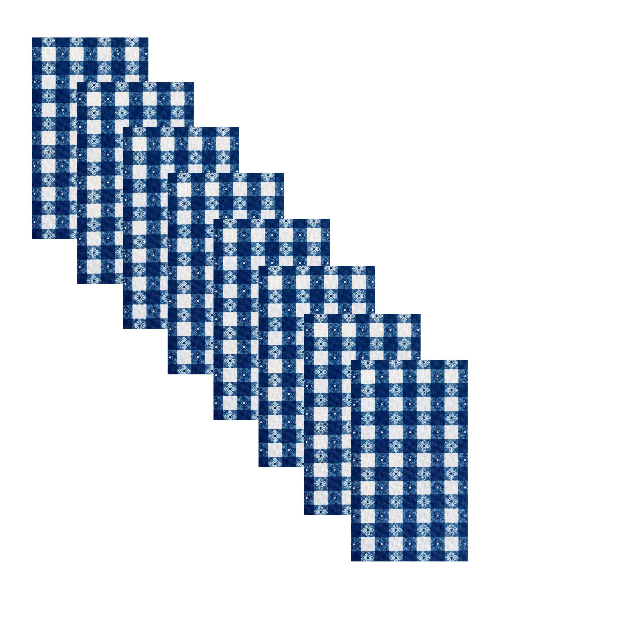 Newbridge American Tavern Check Indoor/Outdoor Print Fabric Napkins - Bistro Checkered Restaurant Quality, Water Repellent, Stain Resistant Napkins, Set of 8 Napkins, Blue