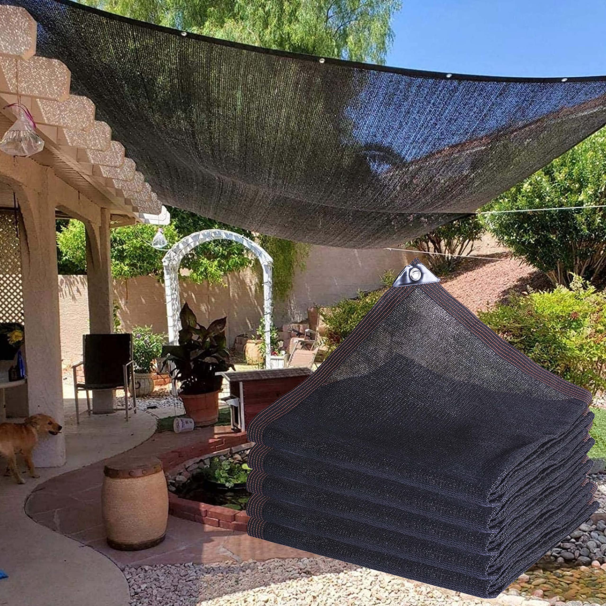 Schwarz Schattennetz mit Ösen, Shade Sails 85%-95% Prozent Shading Rate Sonnensegel, Reißfestigkeit Wasser und luftdurchlässig Außenbereich geeignet. (Schwarz 12-Polig / 5m * 5m / 16.4ft * 16.4ft)