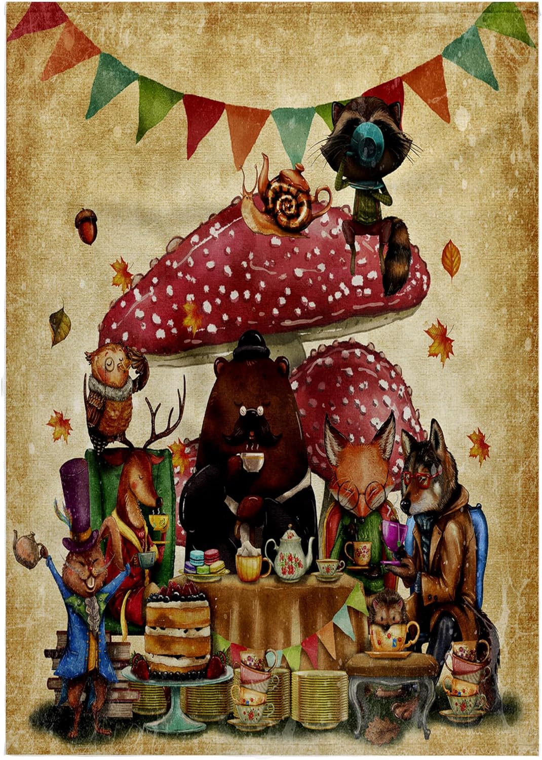 3dRose Woodland Animal Friends in Autumn Have Teatime in Forest 22x30 Bath Hand Pool Towel