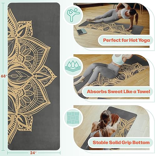 Miniatura 3 de Yoga Mat with Strap - Sweat Absorbent Ultra Grippy Hot Exercise Mat Non Slip Vegan Suede Towel Combo for All Floor Fitness Workout, Bikram,