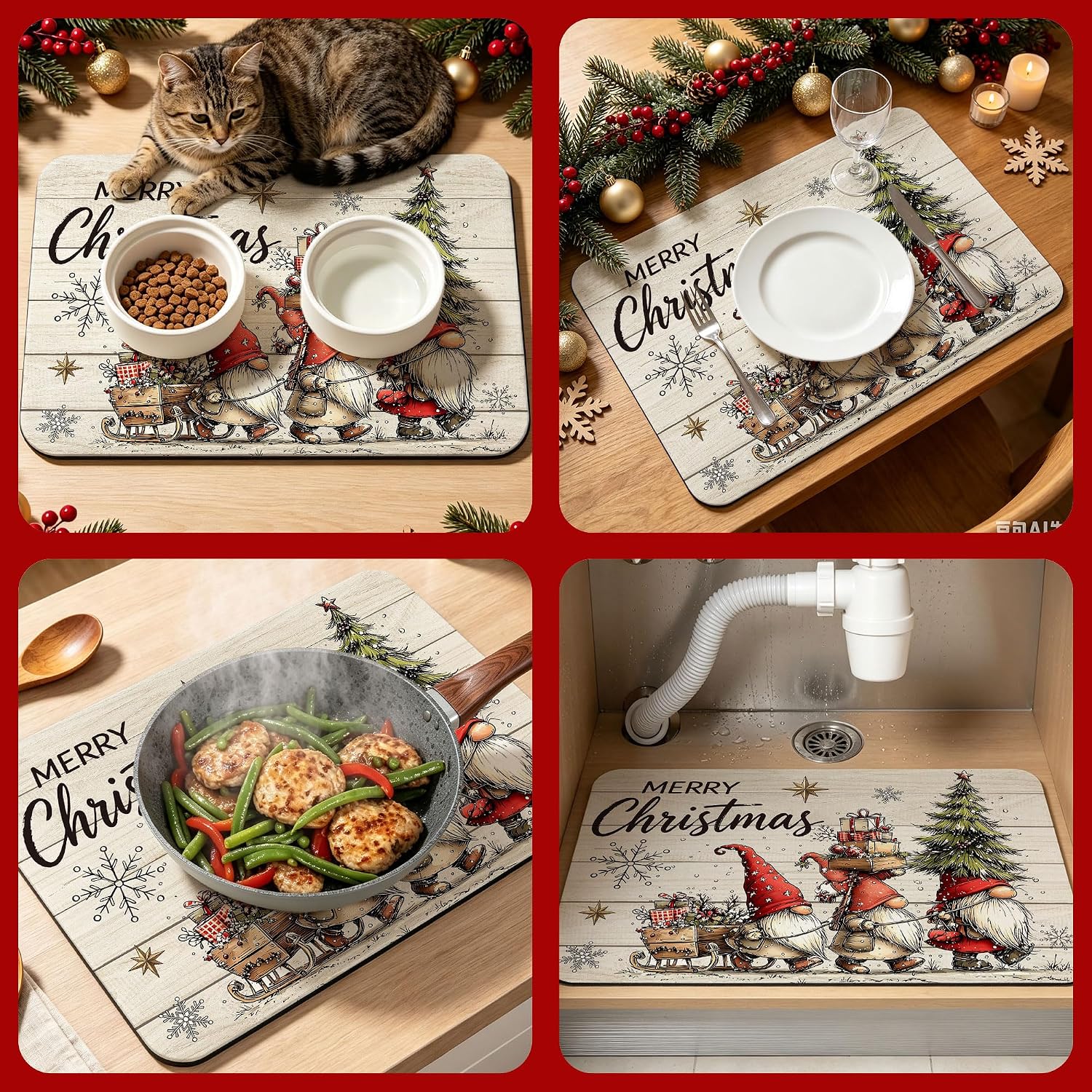 Absorbent Gnome Christmas Dish Drying Mat Kitchen Drainer Mat