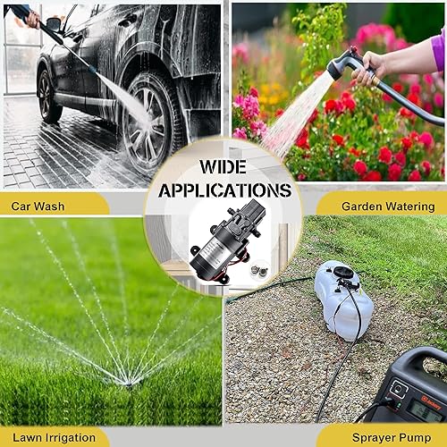 Miniatura 5 de bayite Bomba de transferencia de agua de 12 V CC con 2 abrazaderas de manguera, bomba de diafragma de 12 voltios, bomba rociadora autocebante con