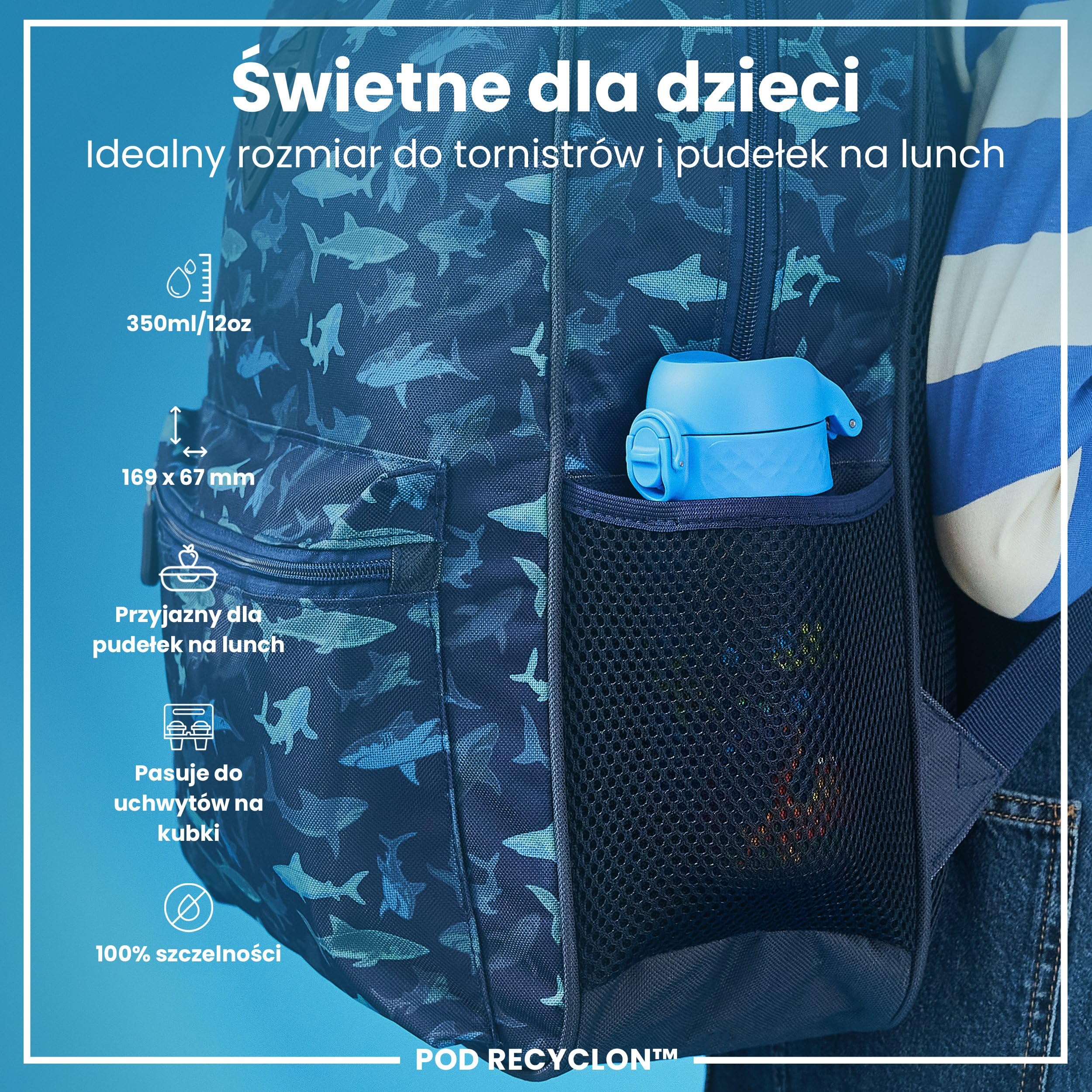ION8 Butelka dla Dzieci, 350 ml/12 oz, Szczelna, Łatwa do Otwarcia, Bezpieczny Zamek, Można Myć w Zmywarce, Bez BPA, Uchwyt do Przenoszenia, Łatwa do Czyszczenia, Bezwonny, Żółw Morski