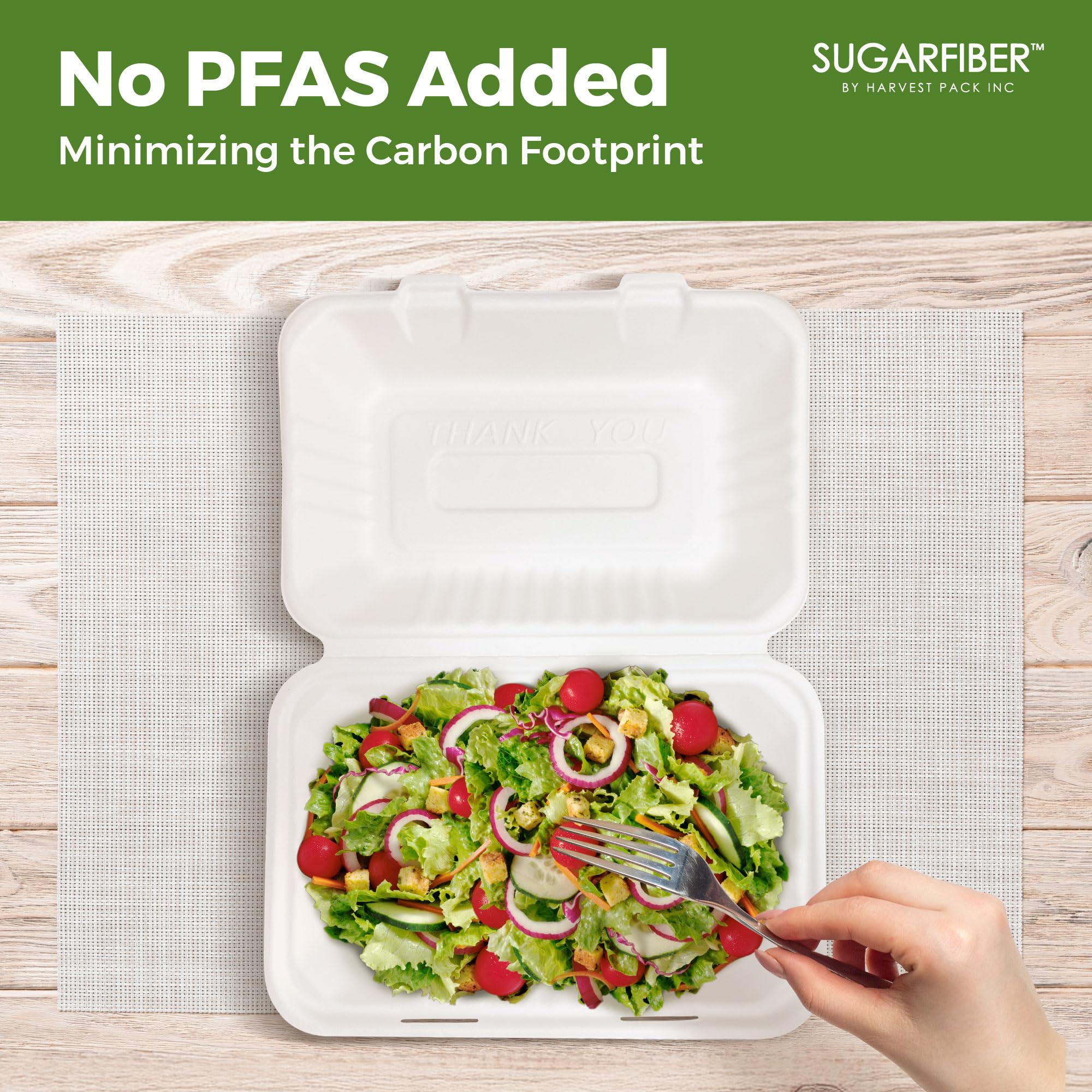 Paquete de cosecha de 8 x 8 pulgadas, contenedor cuadrado compostable blanco con bisagras, caja desechable de un solo compartimento para llevar, hecha de fibras vegetales de bagazo ecológicas, sin