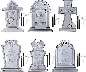 9 Best Outdoor Halloween Prop Stakes Heavy Duty in 2026 7 3-D Metal Halloween Ghost Cemetery 17" Tombstones - Set of 6 with Stakes