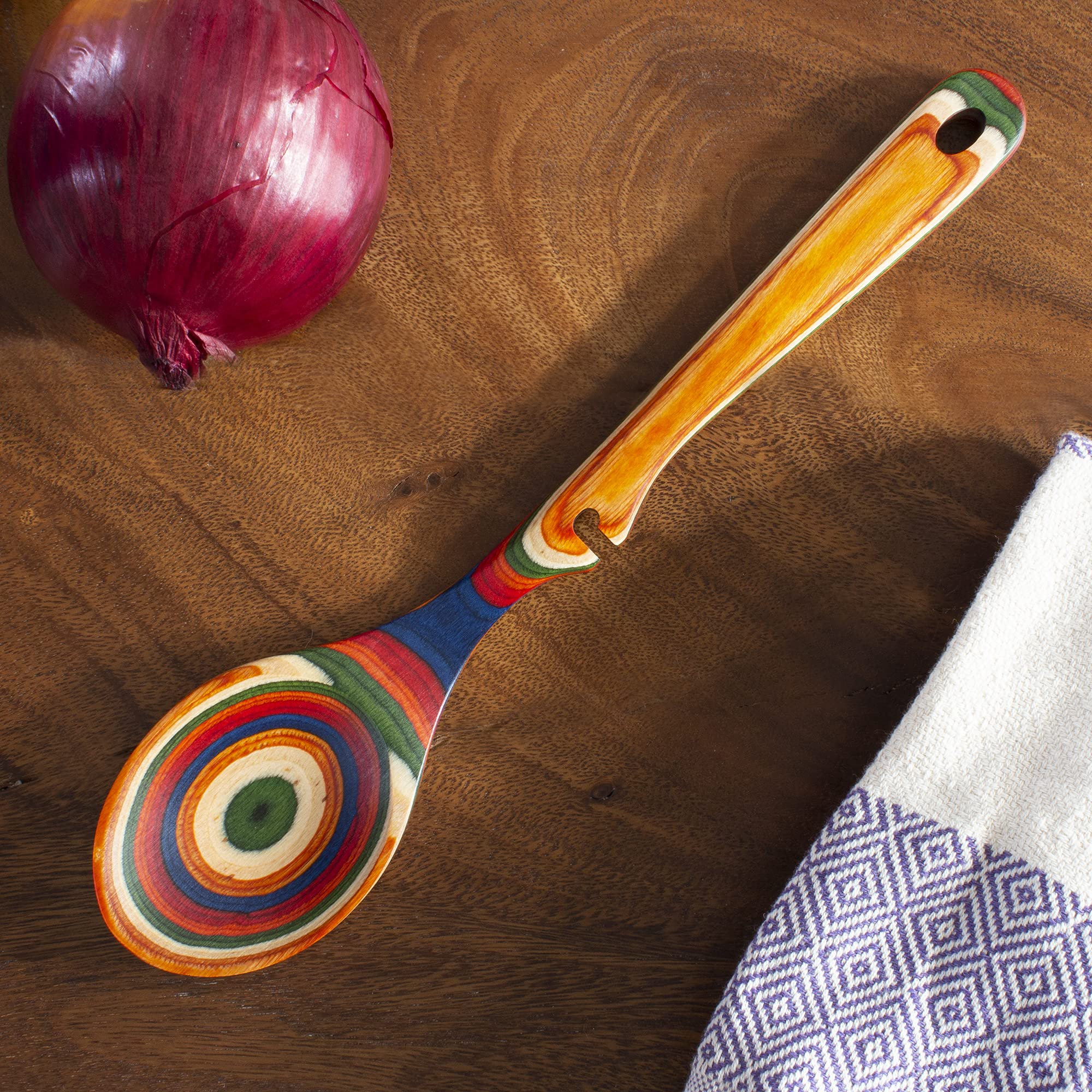 Baltique Marrakesh Collection - Cuchara de cocina de madera de 12-1/2 pulgadas con muesca para descanso, segura para usar en antiadherente
