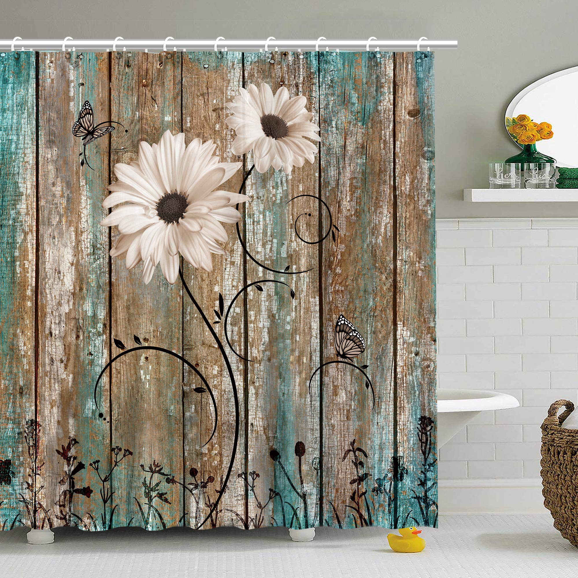 Stacy Fay Rustic Shower Curtain, Barnwood Fabric Bathroom Curtain Home Decoration Set with Hooks Old Wooden Garage Door American Native Country Farm Style Artwork 72x72 Inches Machine Washable Brown