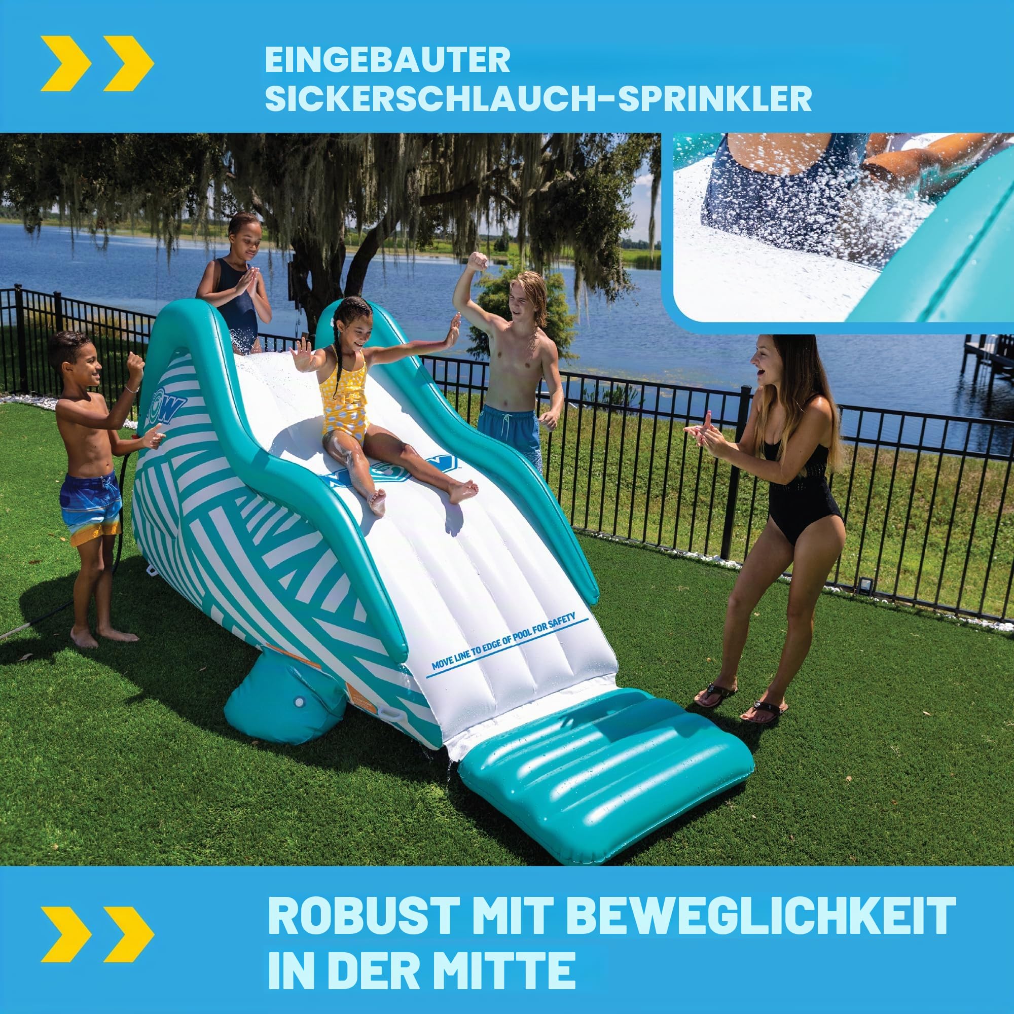 Wow Sports Wiggler Aufblasbare Sprinklerrutsche mit Mittelanschlag – Gartenschlauch-Aufsatz – Hinterhof-Wasserspiel – Kinder und Erwachsene