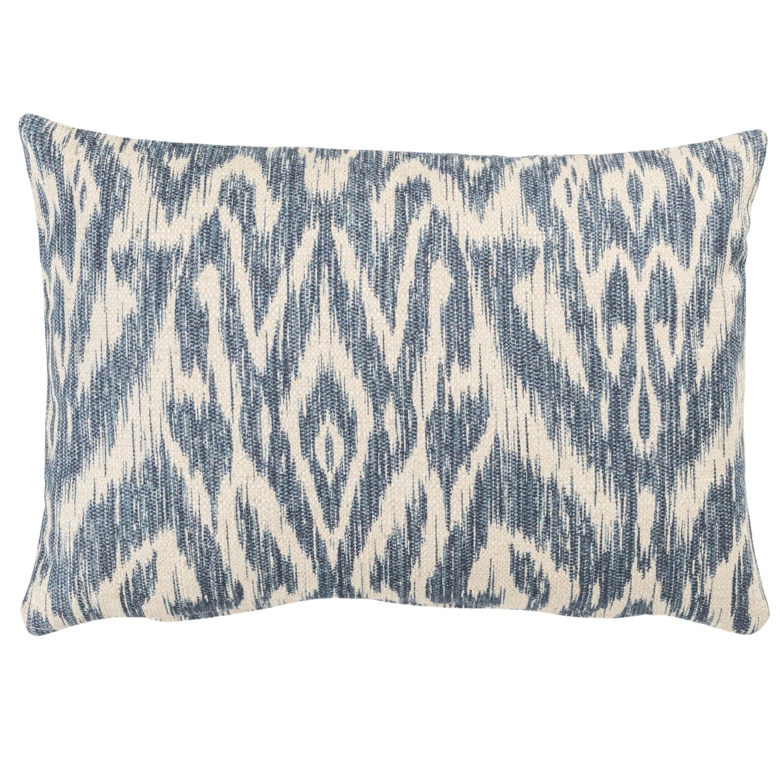 Textured Linen Blend Abstract Ikat Boudoir Cushion Cover. Marine Blue and Natural Beige. Tactile Linen-Mix Fabric. 17x12" Rectangular Cover Only