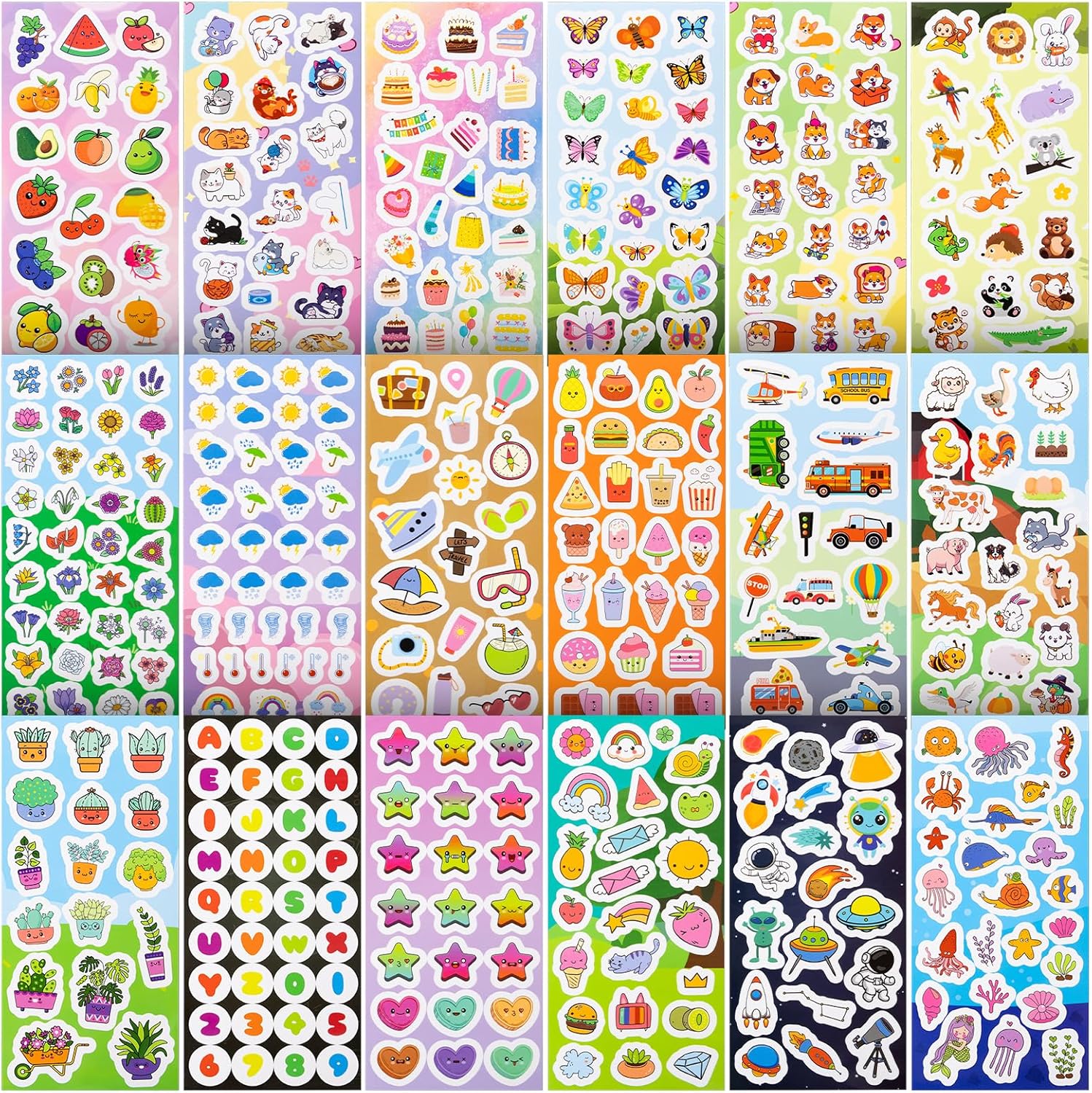 24 Different Sheets Stickers for Kids Toddlers, 500+ Vibrant Teacher Reward Stickers with Animals, Plants, Vehicles, Dinosaurs and More, Party Favors for Boys Girls Craft Scrapbooking