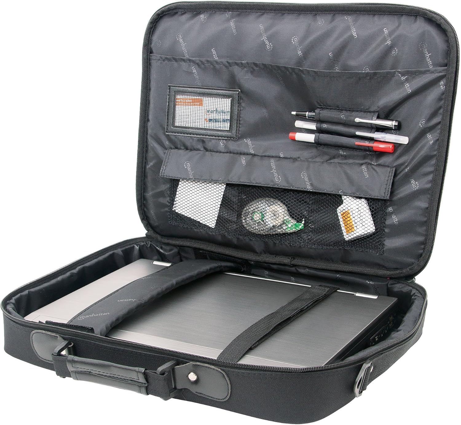 Manhattan 17 Inch Laptop Briefcase Shoulder Bag, Ultra-Lightweight & Padded Compartments, for Carrying Laptop, Notebook, Macbook, Tablet, Black, 3 Yr Mfg Warranty - 421560