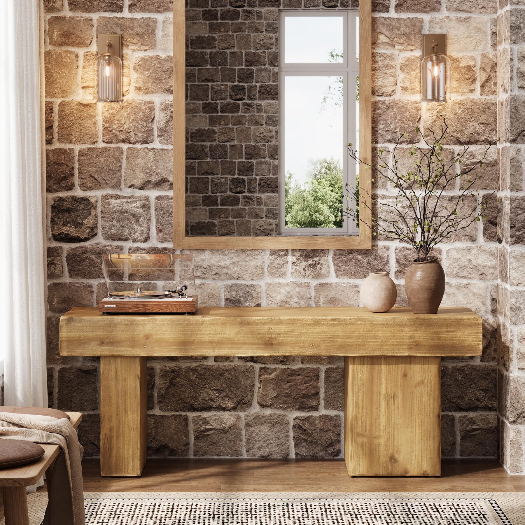 Banco de Madera Maciza de 120 cm – Banco rústico para Comedor, Banco de Entrada, Zapatos, Asiento para Sala de Estar, Dormitorio, Pasillo, Punta de Cama, Muebles Marrones