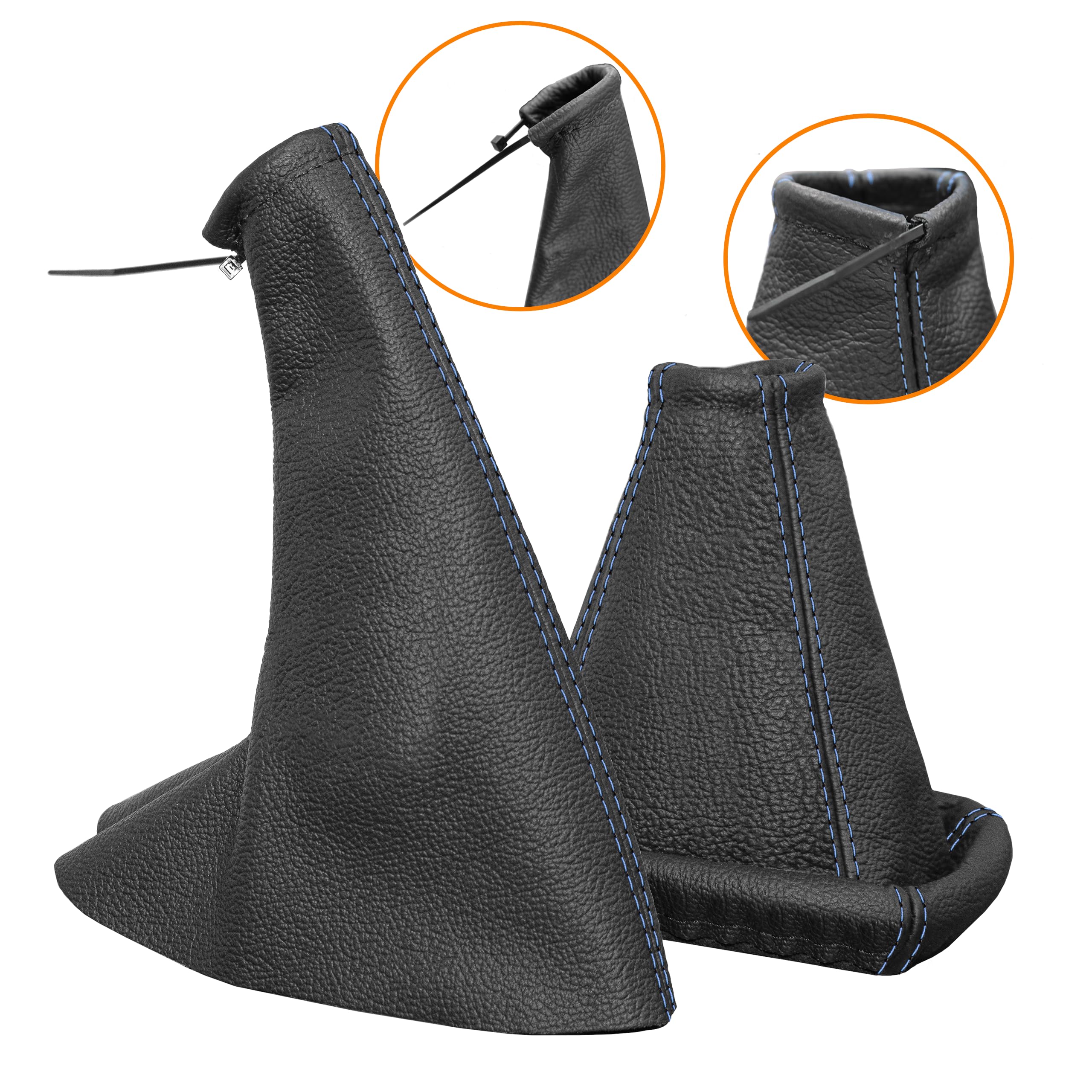 Funda palanca de cambios y Freno de mano - para Opel Corsa B y Tigra A 1993-2000 - negro azul - de cuero auténtico - de marchas manual - para transmisión manual - fuelle palanca de cambios - (A0003-8)