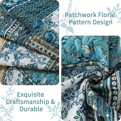 Vista 22 de VAPUTAR Colchas tamaño King – Juego de ropa de cama de algodón de otoño, 3 piezas, ligero, suave, tamaño King, juego de edredón bohemio de algodón