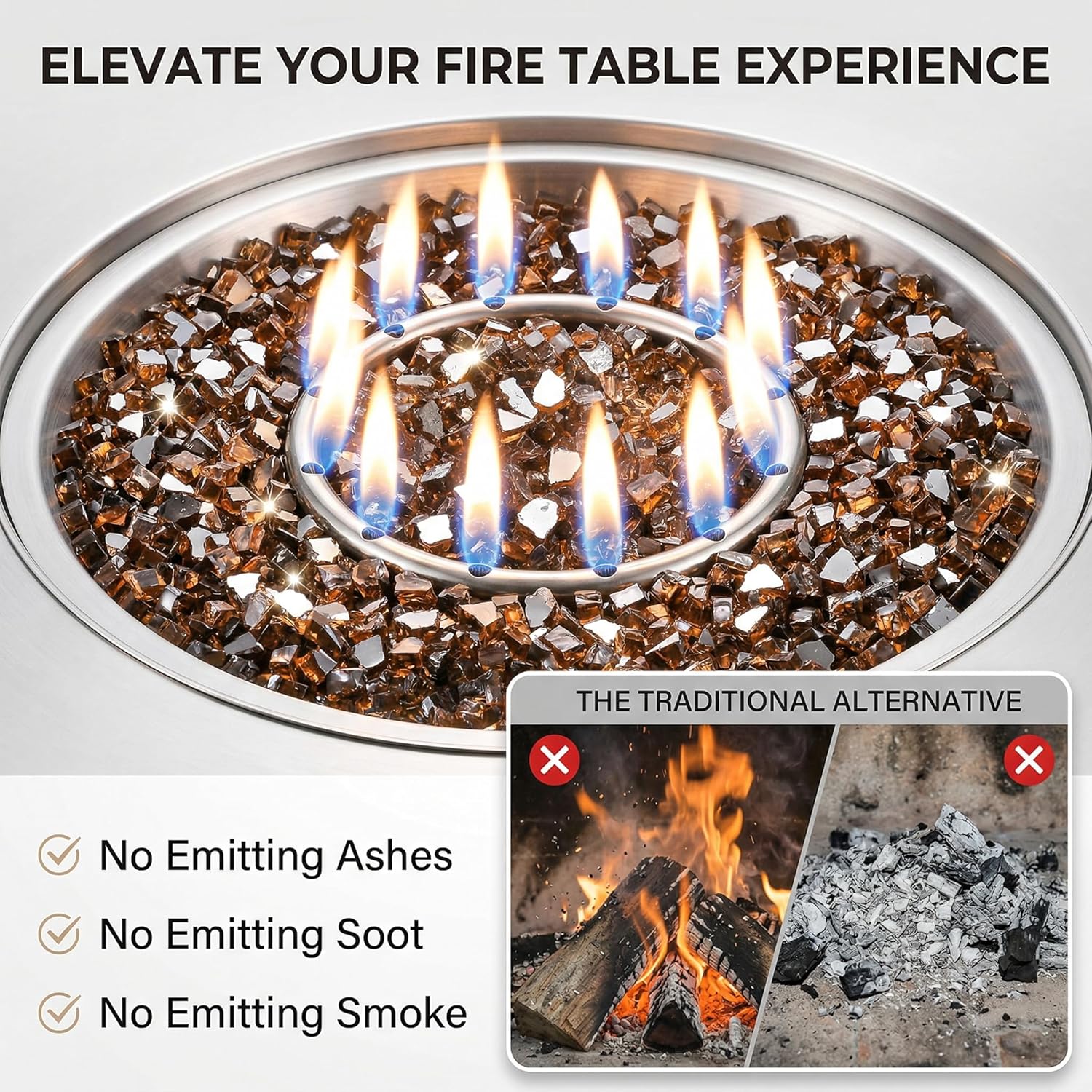 Goaste 12lbs Fire Pit Glass, 1/2 Inch Reflective Fire Glass, Decorative Tempered Glass Rocks for Fire Pit, Fire Table, Gas Fireplace, Safe for Outdoors and Indoors, High Luster Copper