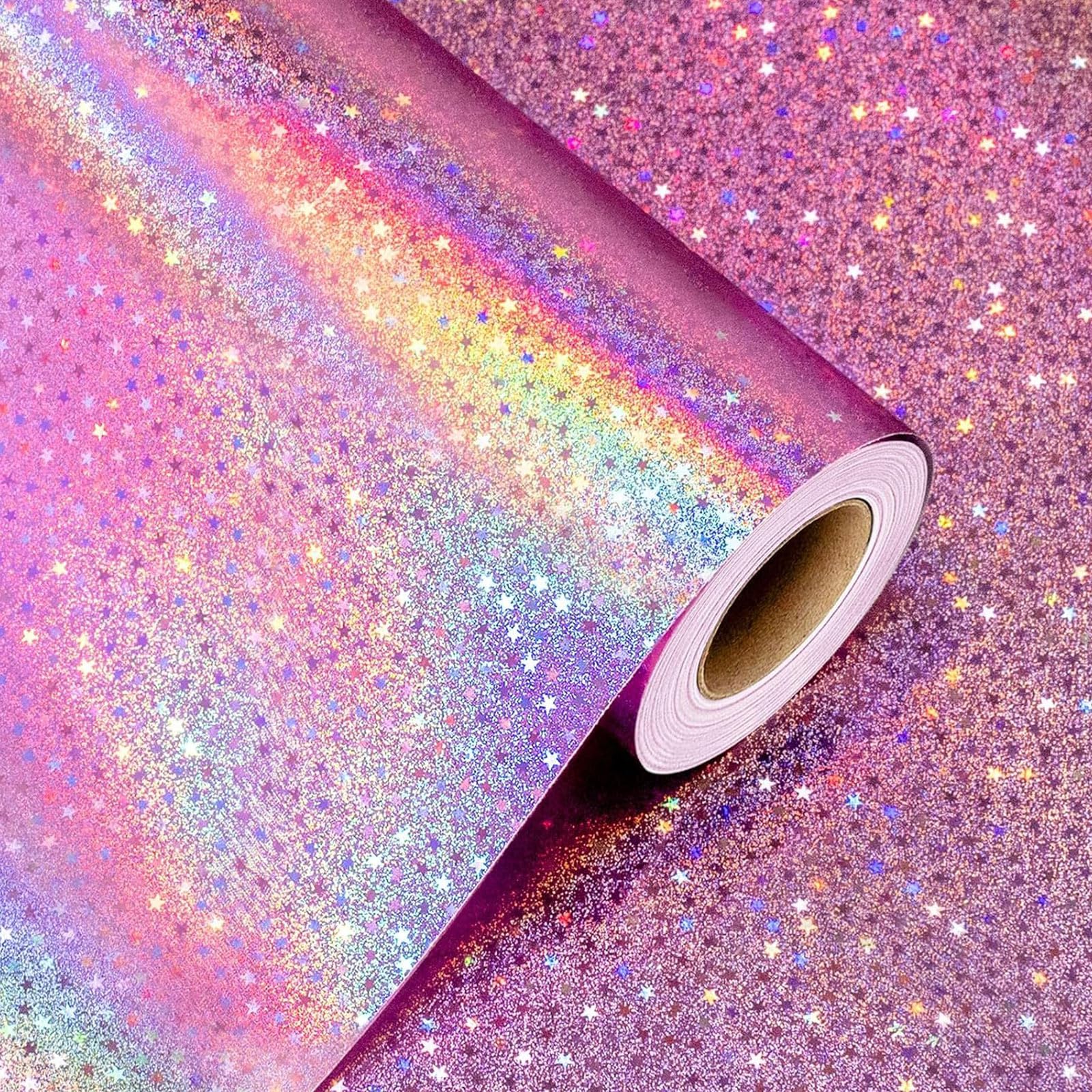 Wikadlik Pink Wrapping Paper, Holographic Star Gift Wrap Paper for Valentines Day, Mothers Day, Birthday, Wedding, Anniversary, Holiday, Christmas โ image 1