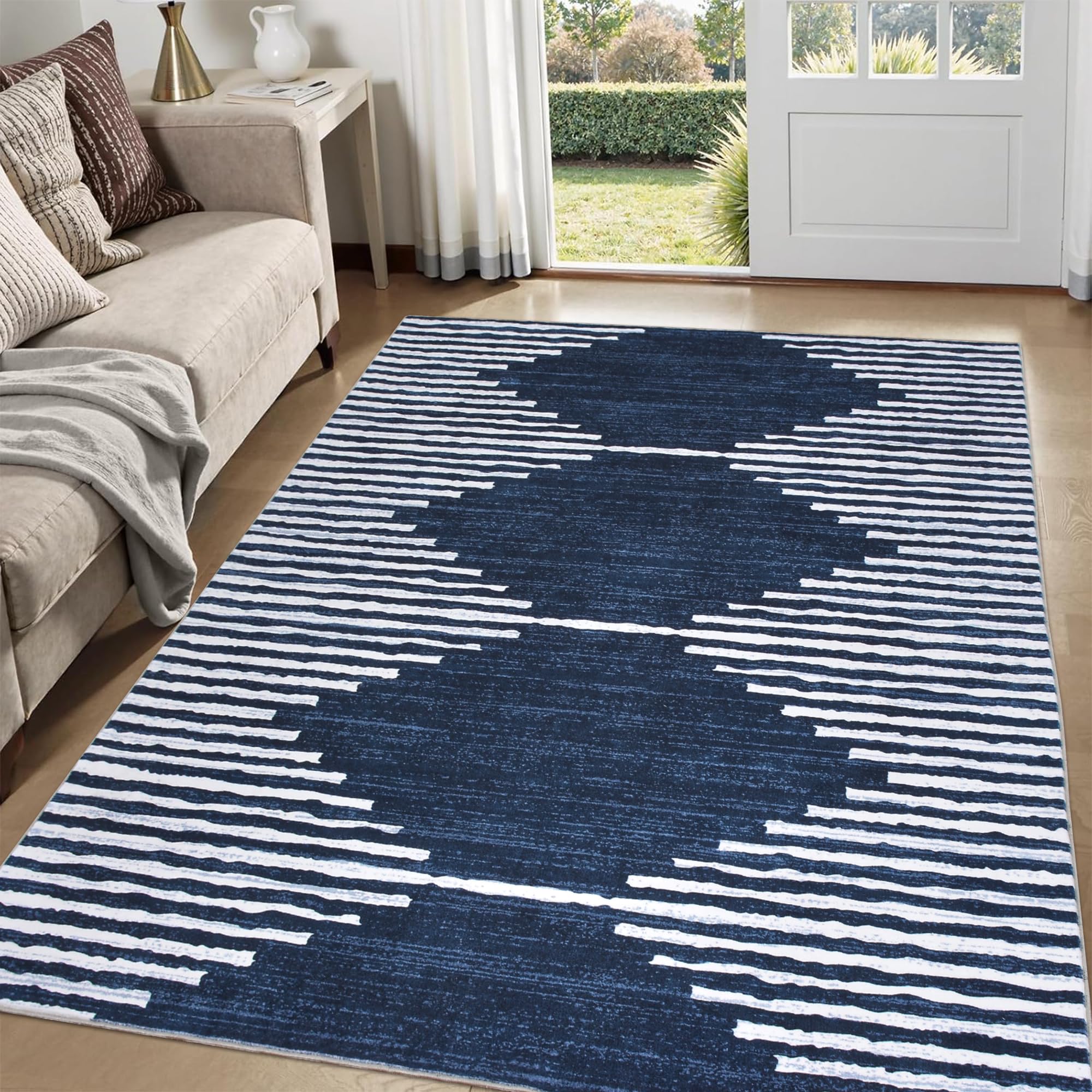 HelloTree Area Rug 4x6 Geometric Rug,Washable Modern Neutral Stain Resistant Indoor Carpet Boho Living Room Moroccan Rugs Fluffy Rug for Living Room