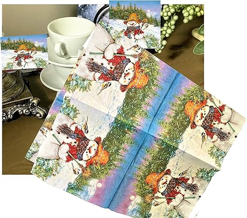 Miniatura 2 de Servilletas de Navidad de 13 x 13 pulgadas para Decoupage, servilletas de muñeco de nieve con pájaros, servilletas de papel de Navidad, servilletas