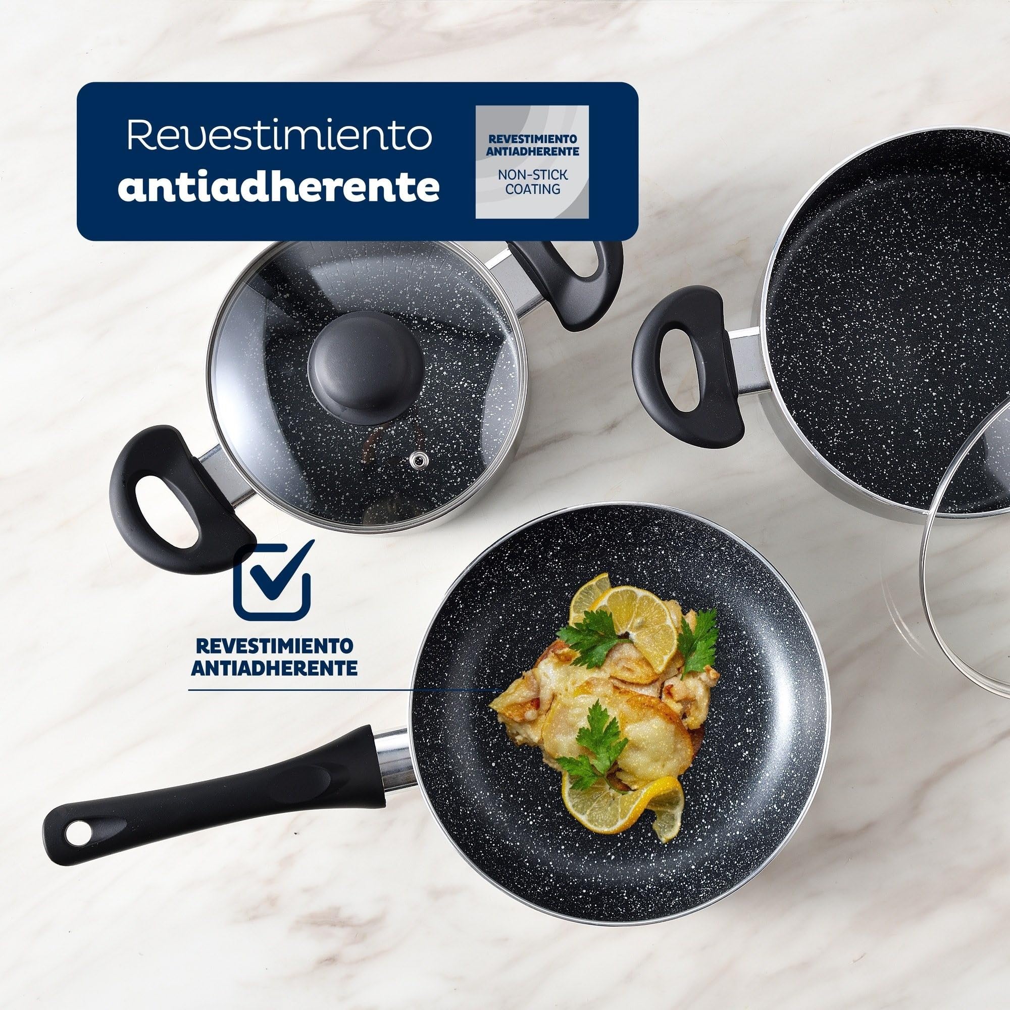 Batería de cocina 5pc aluminio prensado + Juego de sartenes Ø16Ø20Ø24 aluminio prensado San Ignacio
