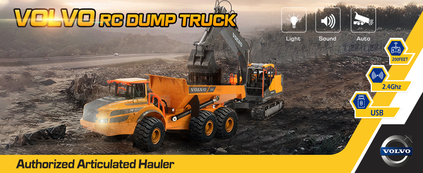 Amazon.com: DOUBLE E Volvo RC Dump Truck Toy for Kids, Articulated