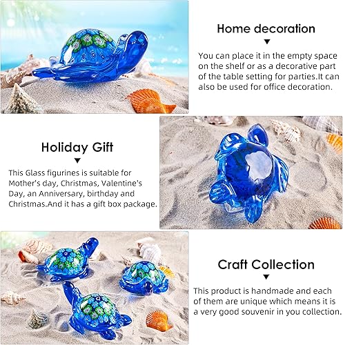 Miniatura 3 de EUSTUMA Figura de tortuga marina de vidrio soplado a mano, adorno de animales marinos para decoración del hogar, colección de animales marinos para