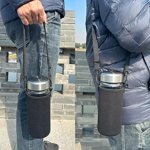 Miniatura 5 de Botella de agua de vidrio de boca ancha de 32 onzas, botella agitadora de vidrio de gran capacidad, botellas de jugo de vidrio reutilizables con