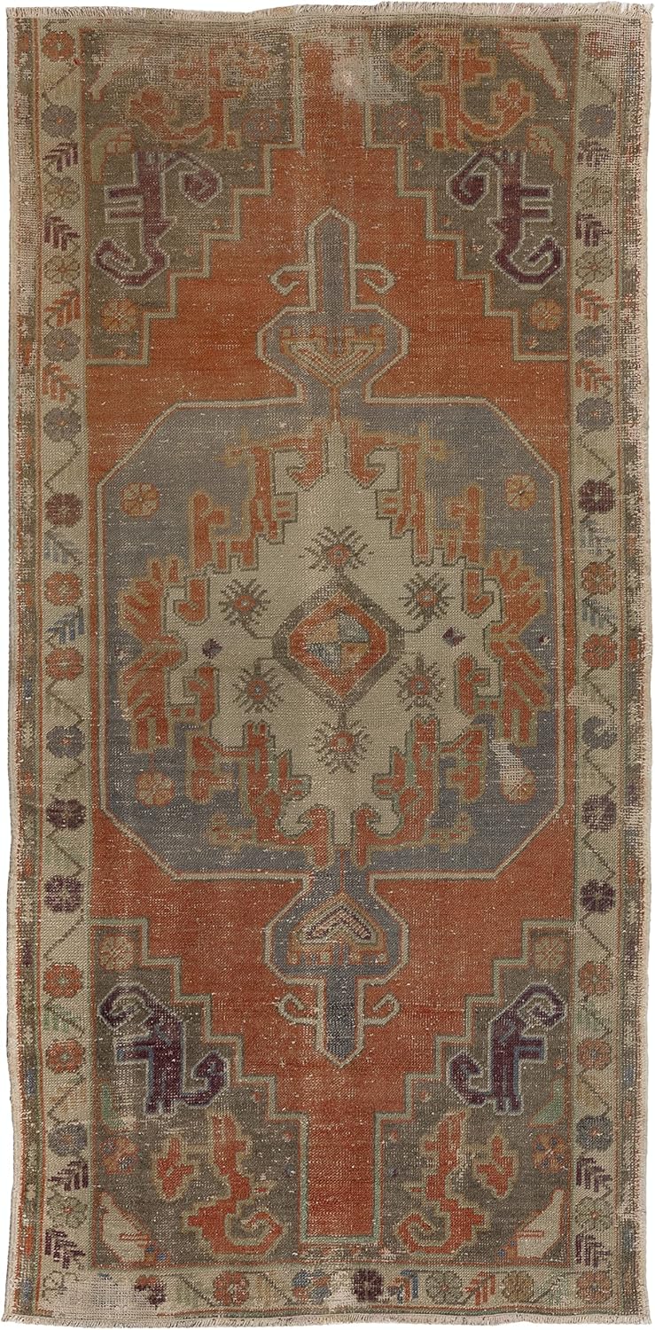 3.7x7.7 Ft Traditional Handmade 1960's Tribal Carpet from Turkey, 100% Wool. C1378