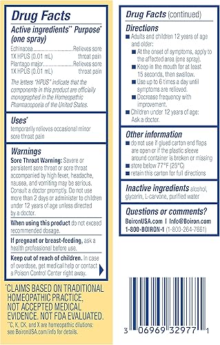 Miniatura 7 de Boiron ThroatCalm Spray para aliviar el dolor de garganta - Alimentado con plantas con equinácea - Sabor natural a base de hierbas parecido a la