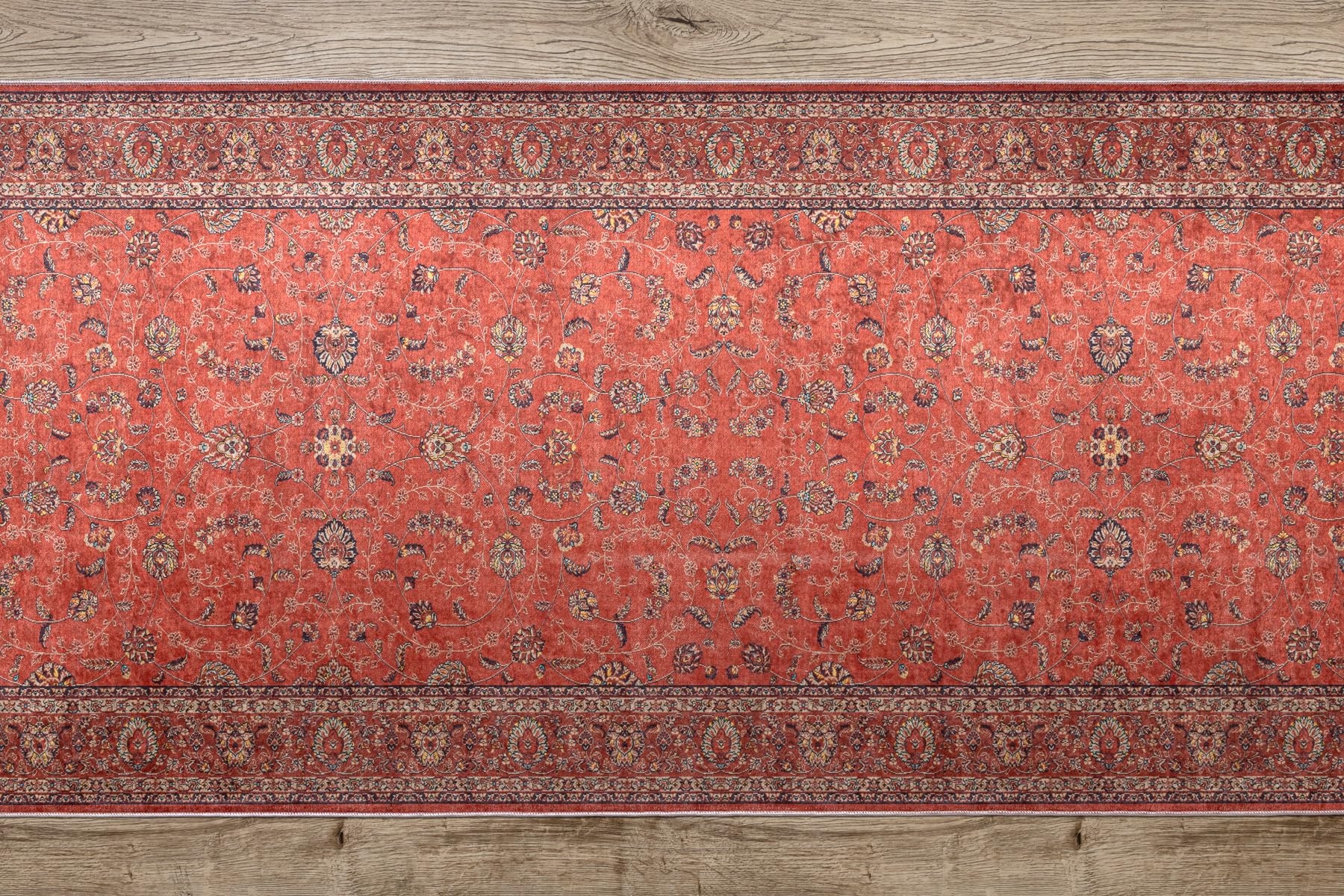 rugsx Tapis Antidérapant Lotus Tradition 58160 Classique, Ornement Rouge - Lavable - 80x400 cm - Tapis de Couloir Antiglisse pour Cuisine et Entrée
