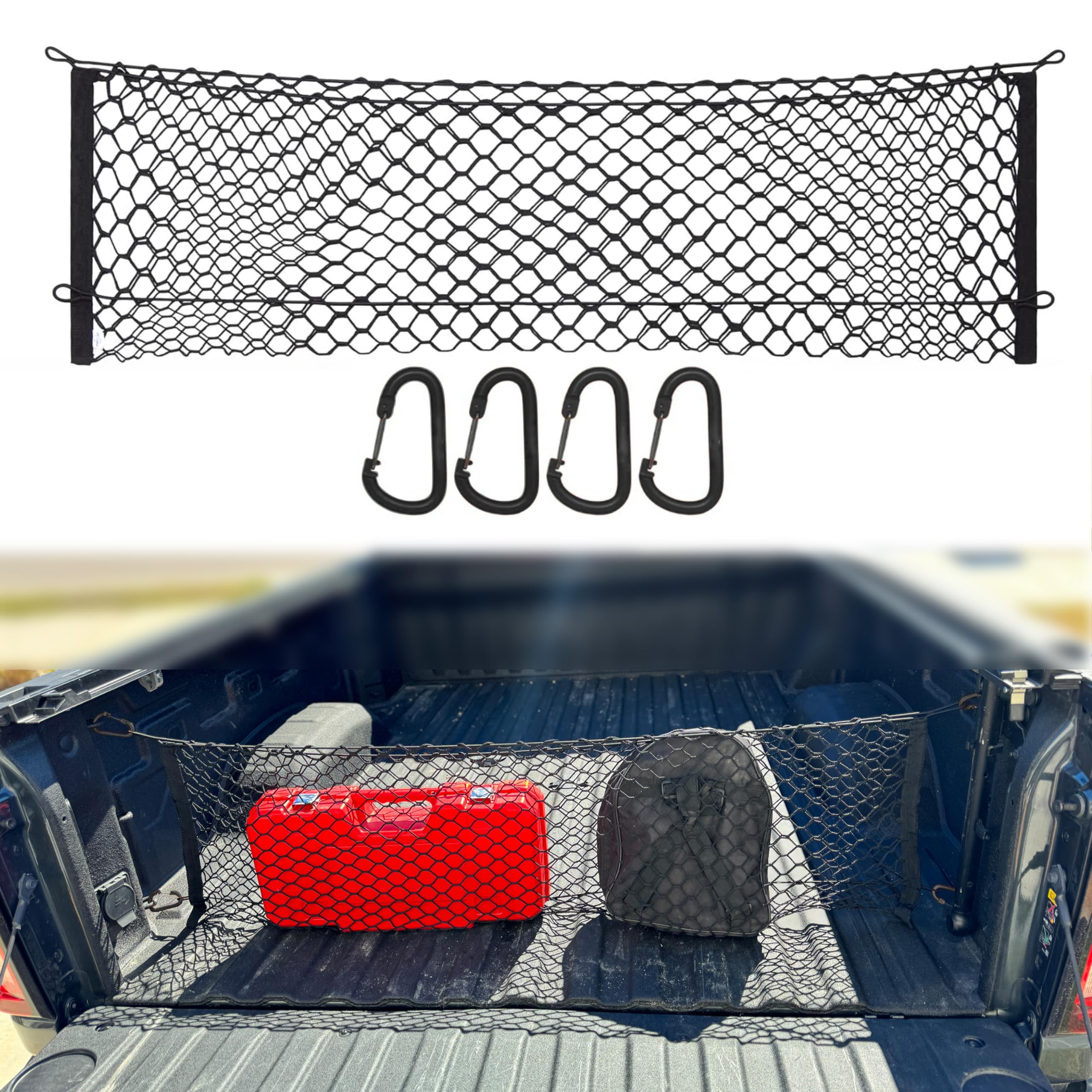 Rete Portellone Posteriore Per Pickup 152x45 Cm - Con Ganci E Corde Elastiche - Per GMC, Chevy, Ford, Dodge Ram